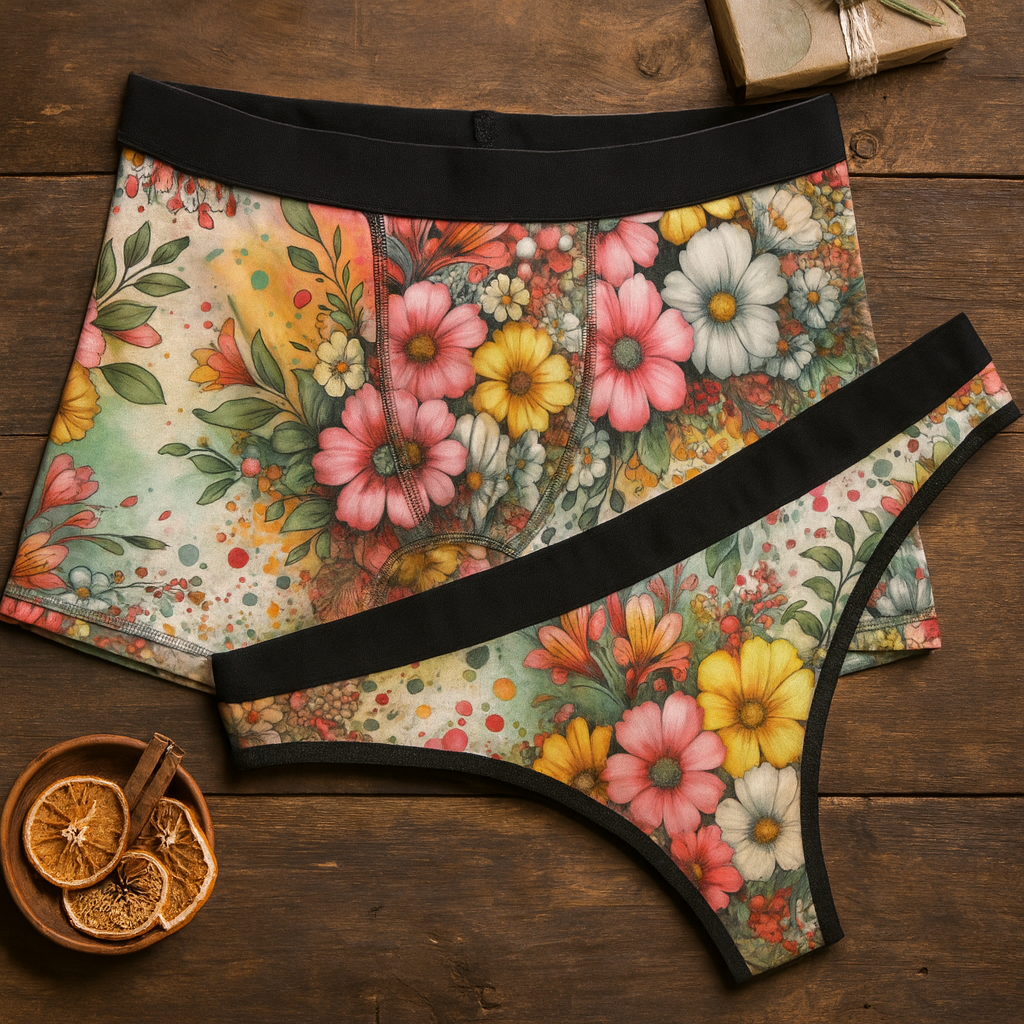 Matching underwear Vibrant Spring Floral for couples boxer & thong set