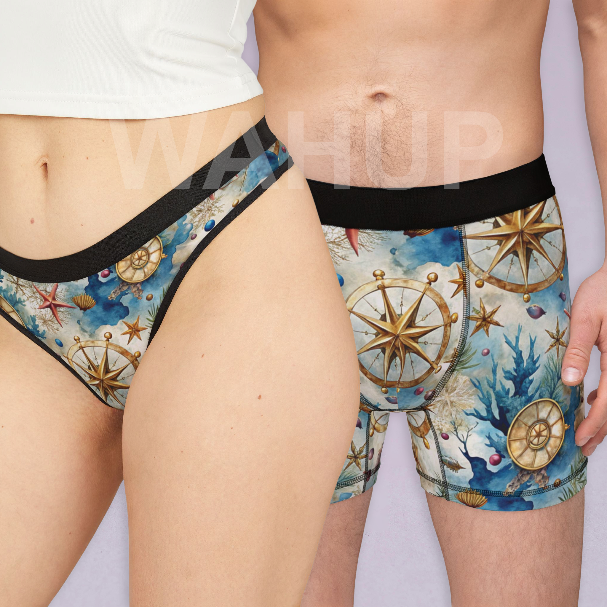 Matching underwear Sea Ocean for couples boxer & thong set