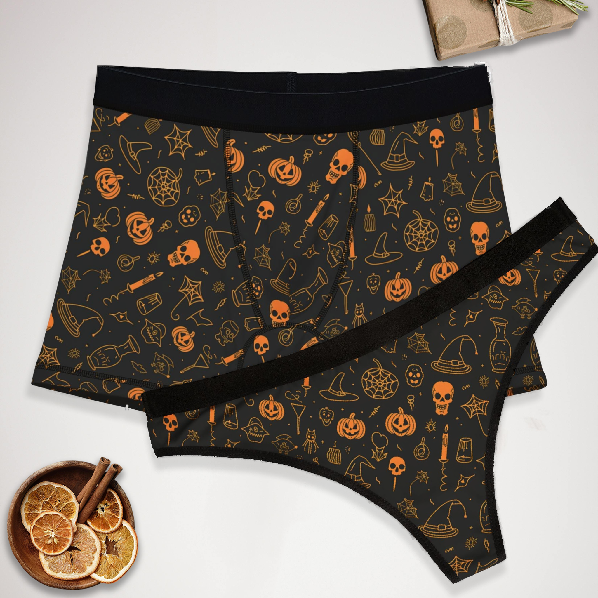 Matching underwear Halloween Doodle for couples boxer & thong