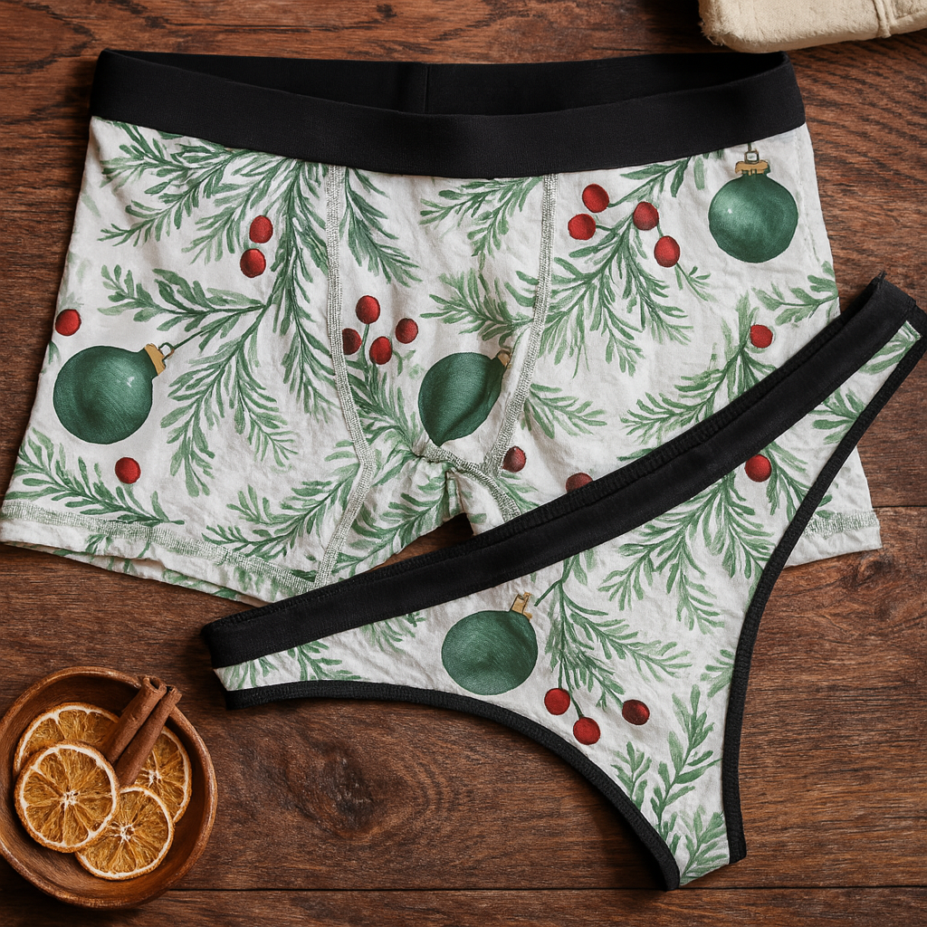 Matching underwear Watercolor Christmas for couples boxer & thong set