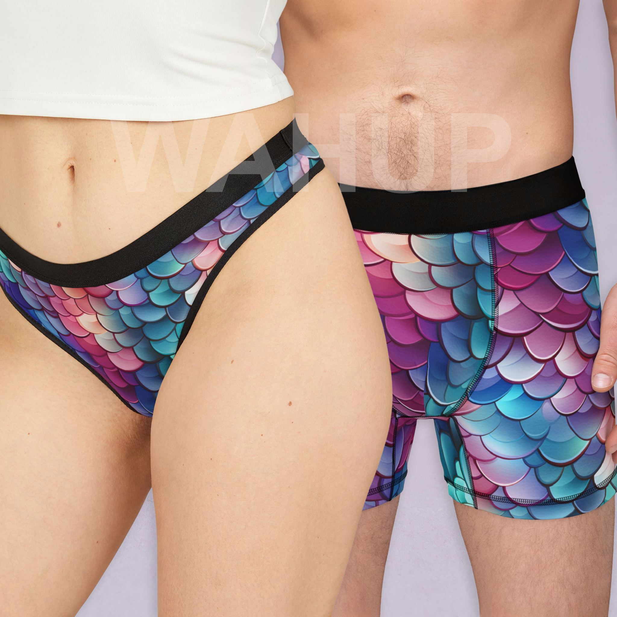 Matching underwear Mermaid Scales for couples boxer & thong set