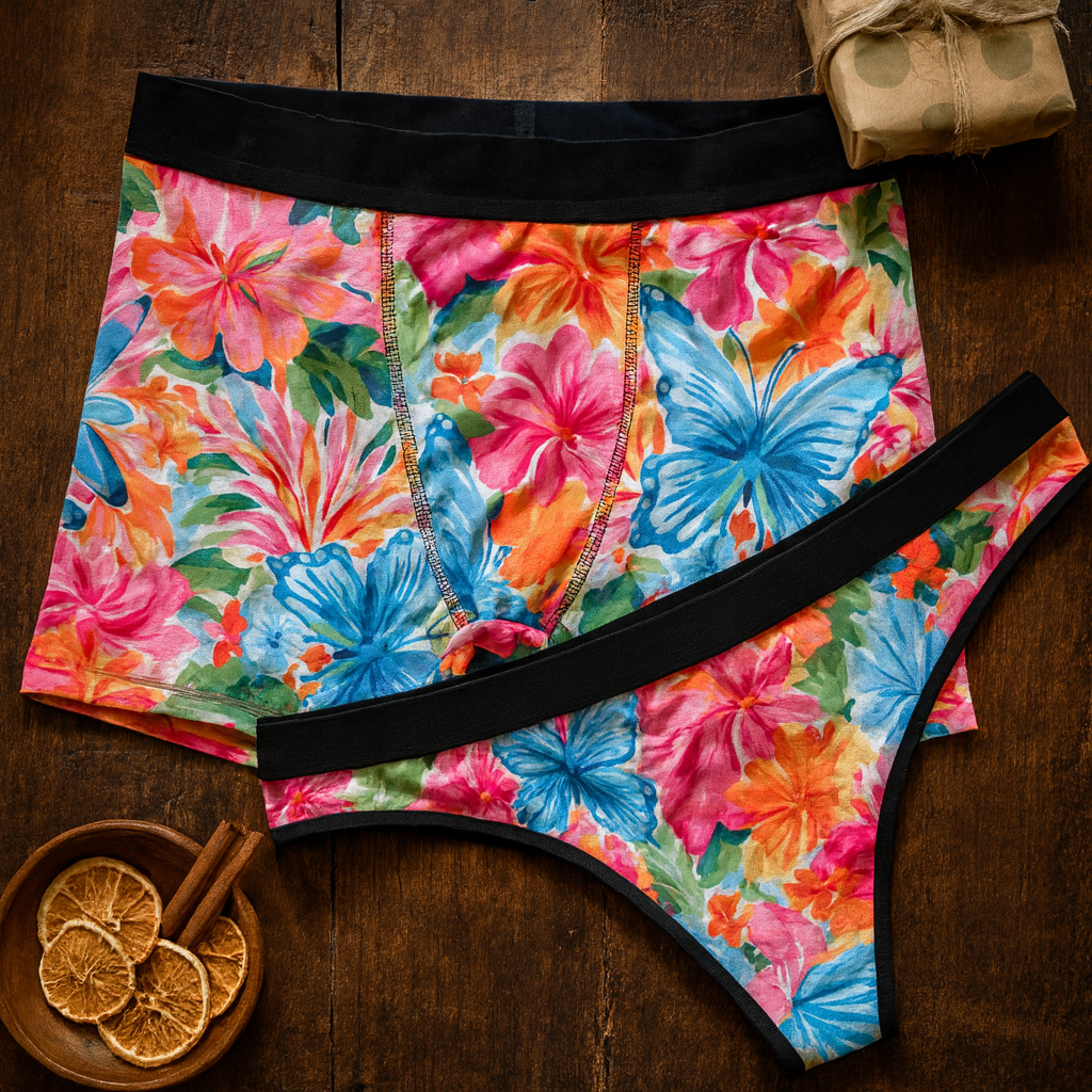 Matching underwear Preppy Butterflies for couples boxer & thong set