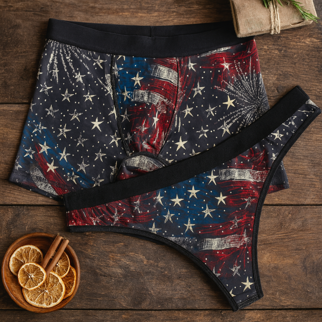 Matching underwear 4th of July Patriotic for couples boxer & thong set