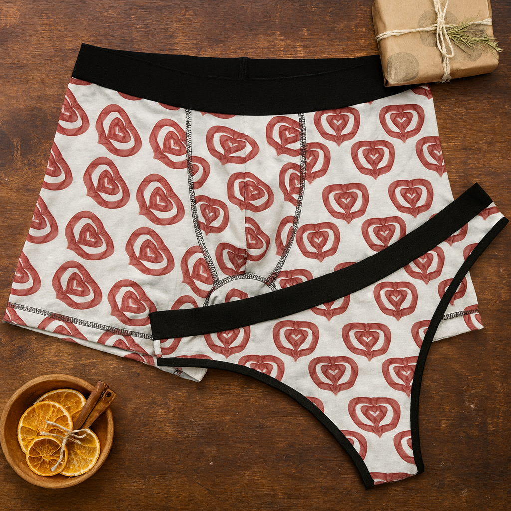 Matching underwear Love Hearts for couples boxer & thong set