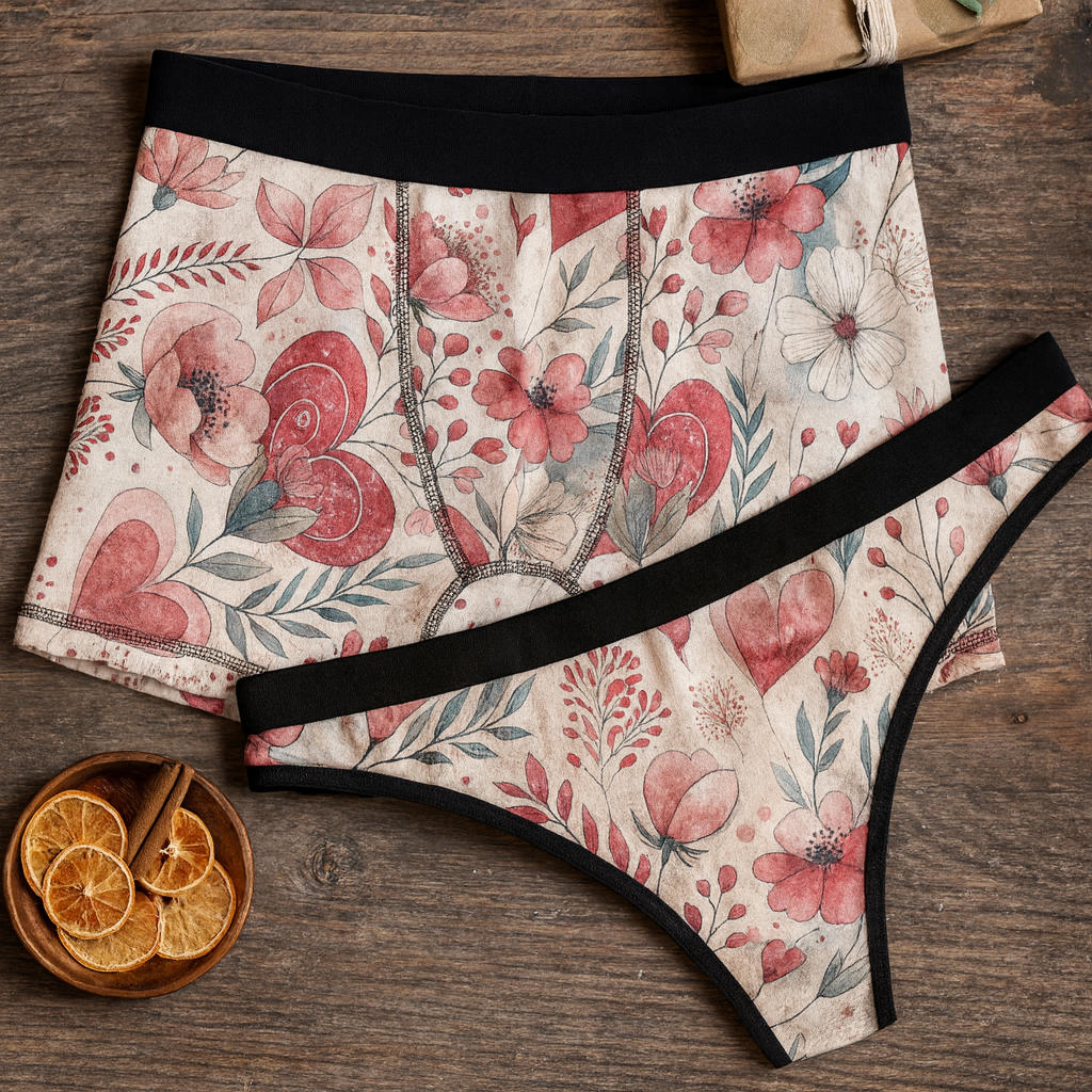 Matching underwear Romantic Watercolor Wedding Anniversary for couples boxer & thong set