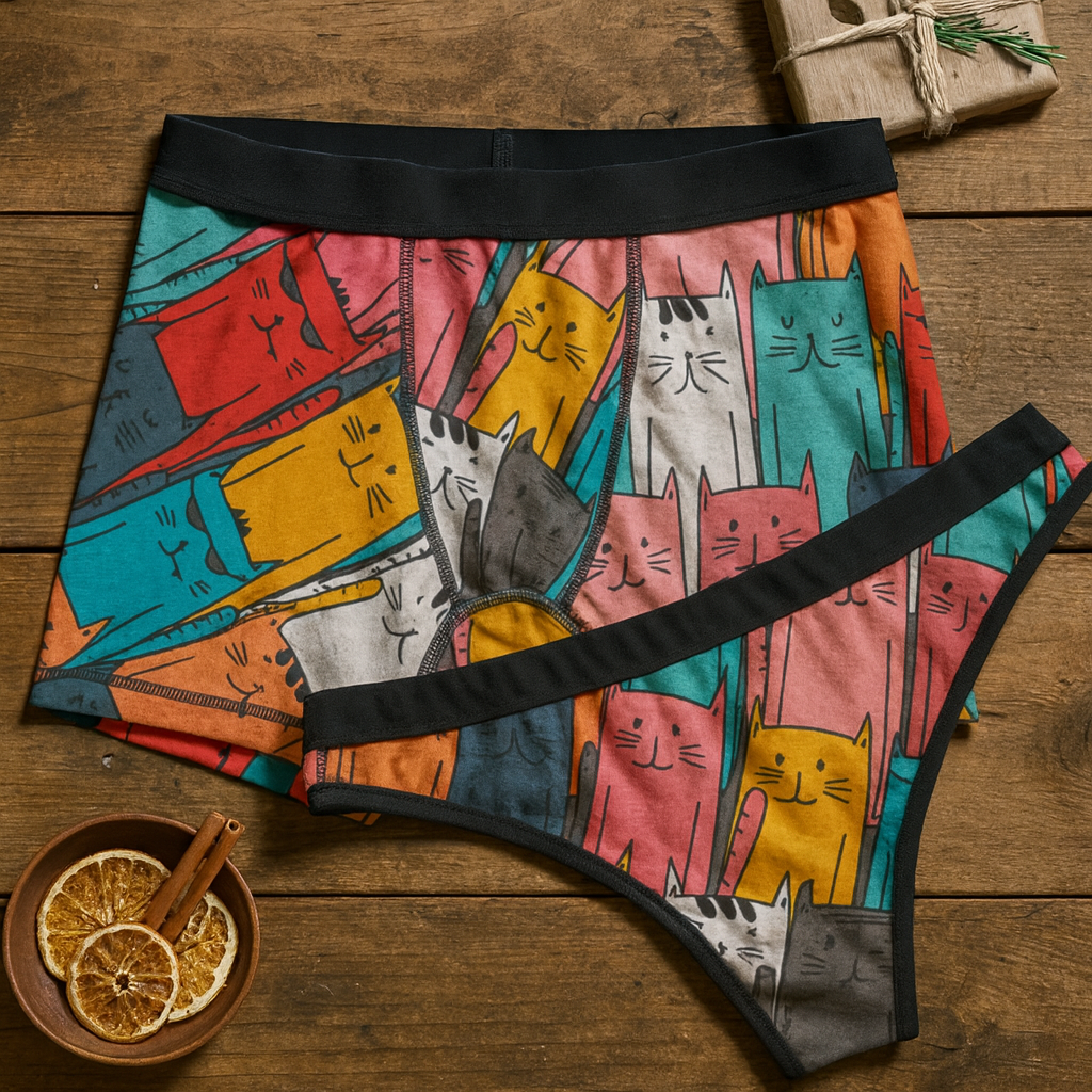 Matching underwear Cute Cat for couples boxer & thong set