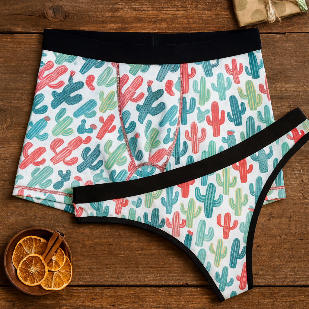 Matching underwear Cactus Colorful Doodle for couples boxer & thong set