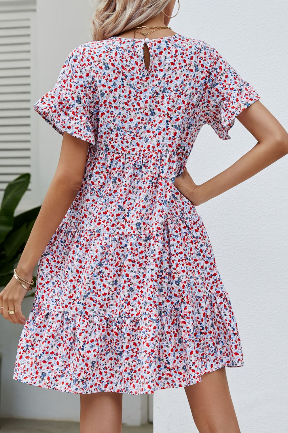 Chic Ditsy Floral Flounce Sleeve Dress: Perfect for Summer Beach Weddings & Women's Party Wear