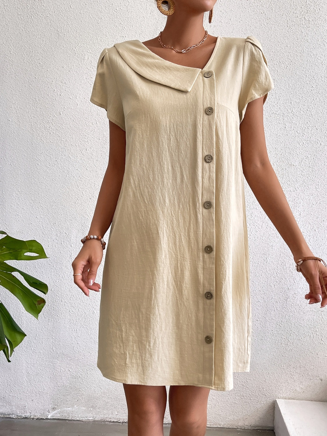 Asymmetrical Neck Short Sleeve Dress for Women Over 50, Perfect for Summer Beach Wedding Guest or Party Attire