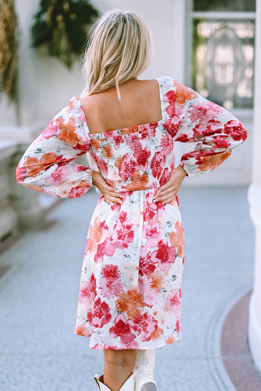 Summer Chic: Floral Smocked Long Sleeve Dress for Beach Weddings & Parties