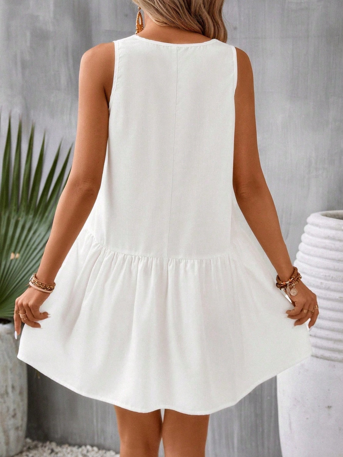 White Graduation Sleeveless Printed Mini Dress