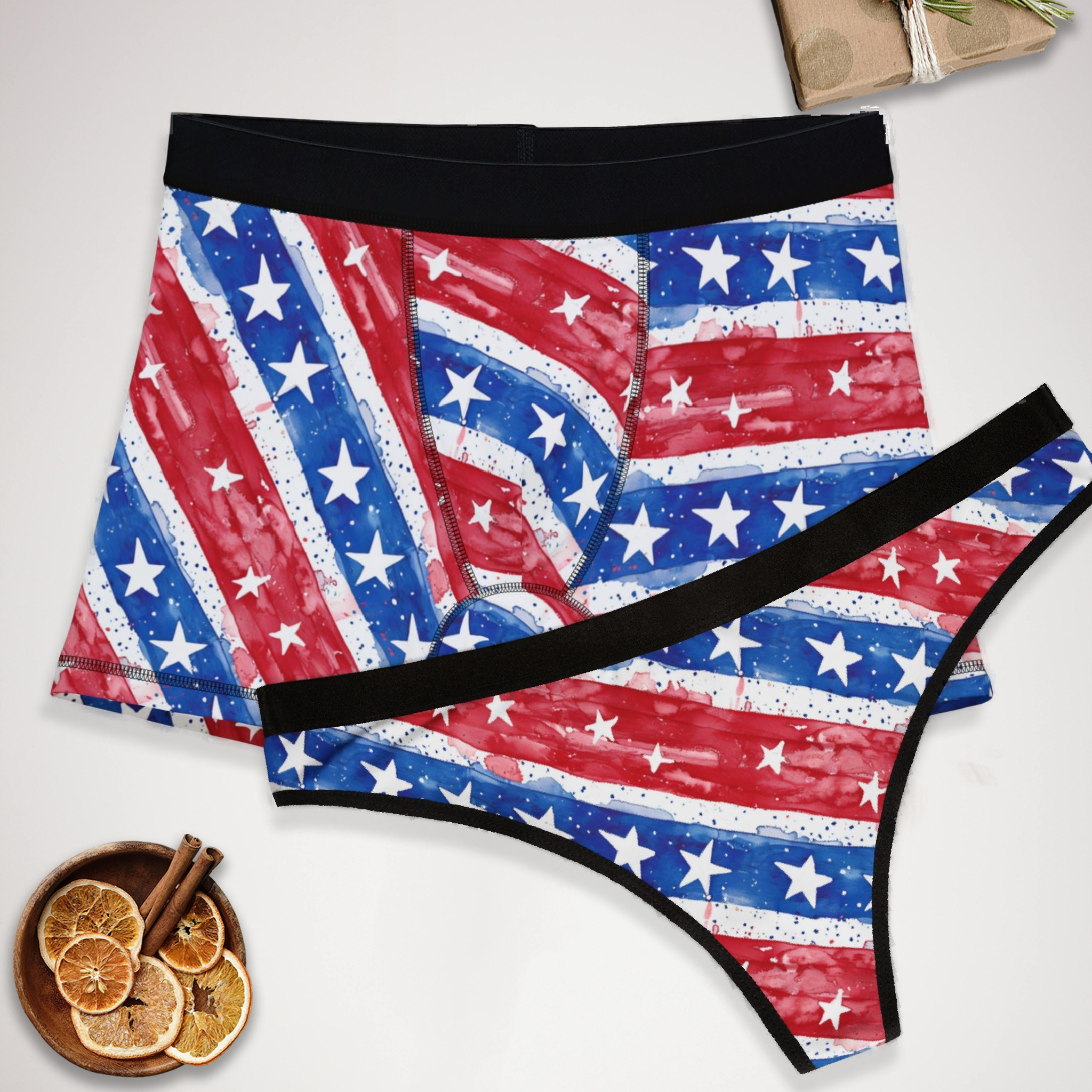 Matching underwear Watercolor 4th of July for couples boxer & thong