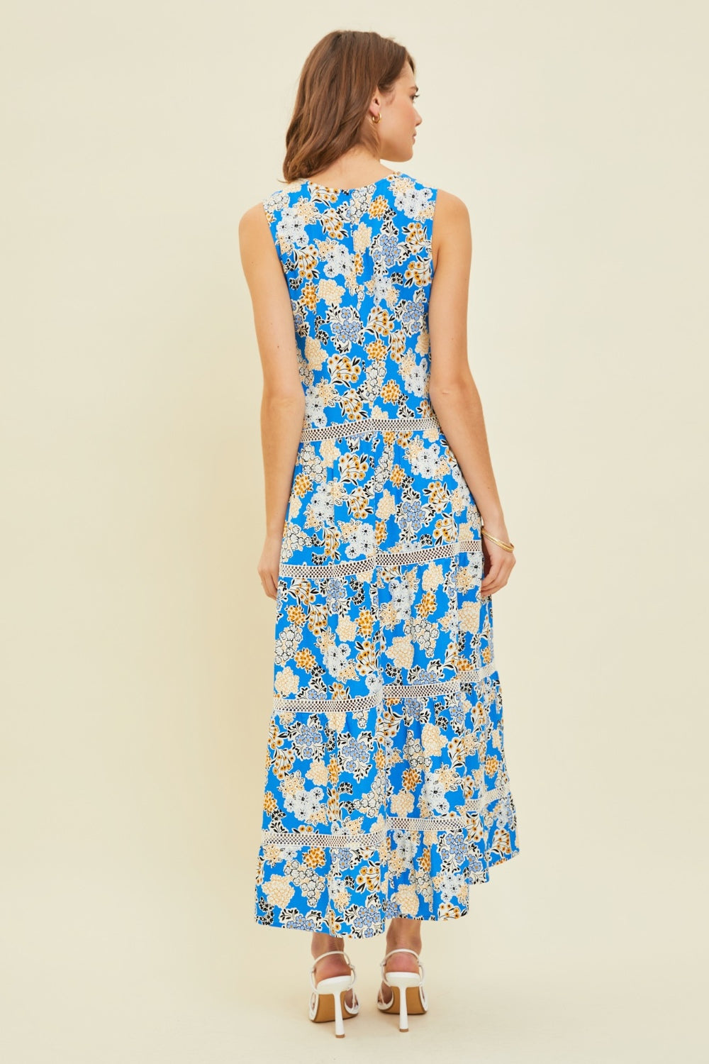 Beach Wedding Guest Attire: Elegant Full-Length Maxi Dress with Crochet Detailing