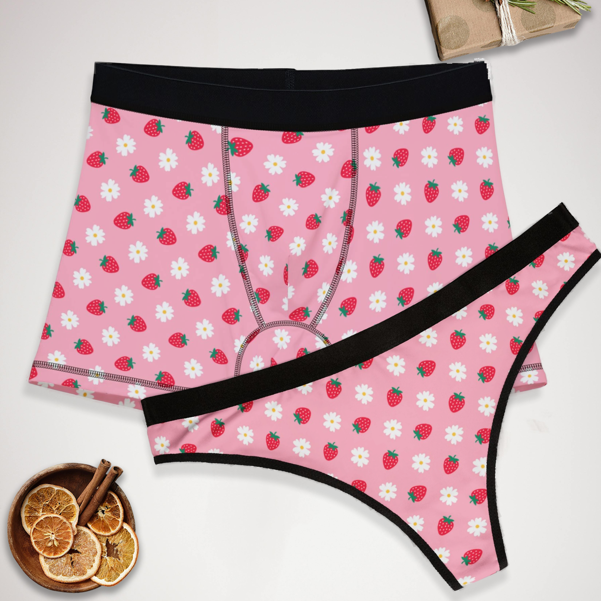 Matching underwear Strawberry hot Daisy for couples boxer & thong