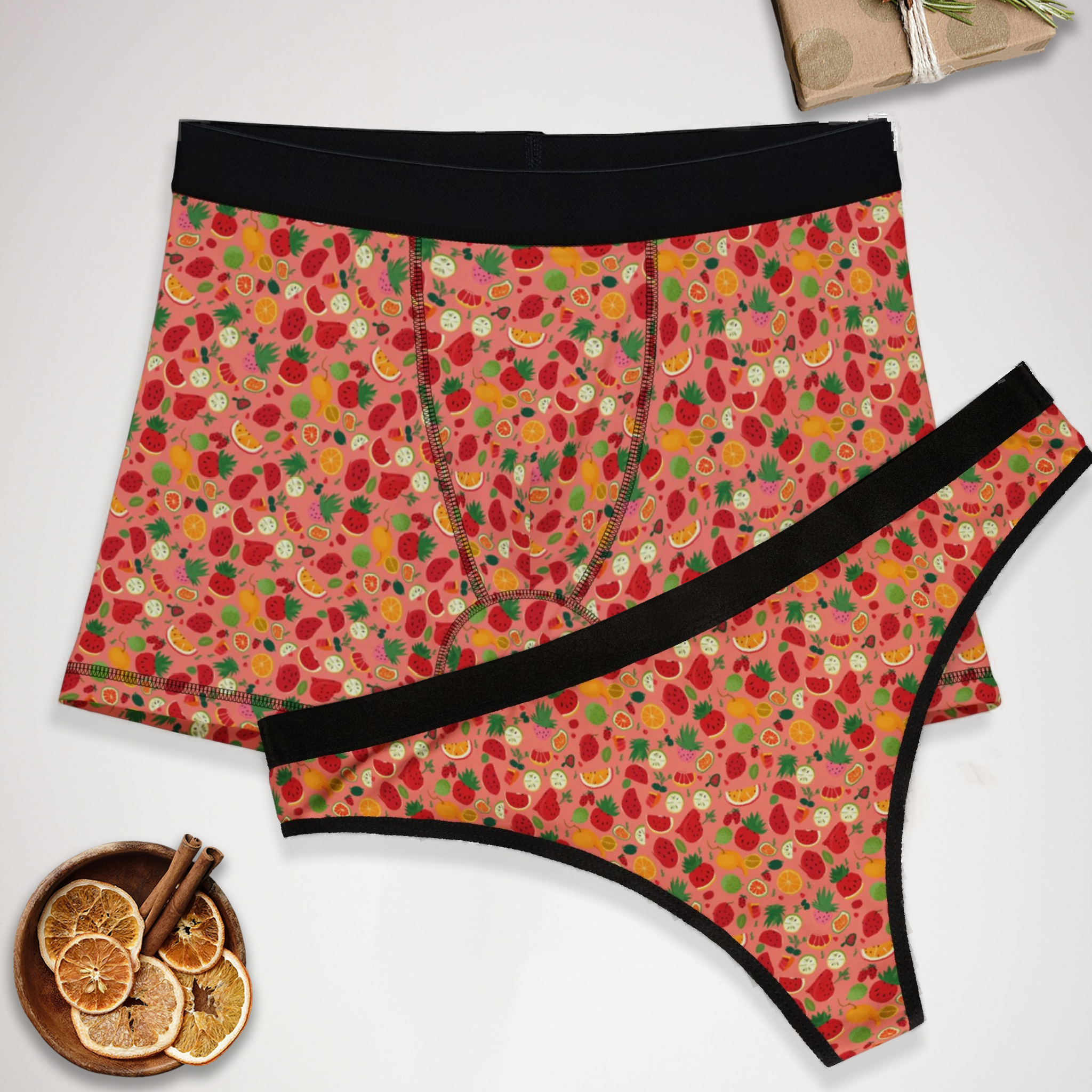 Matching underwear Mix Fruit Minimal for couples boxer & thong set