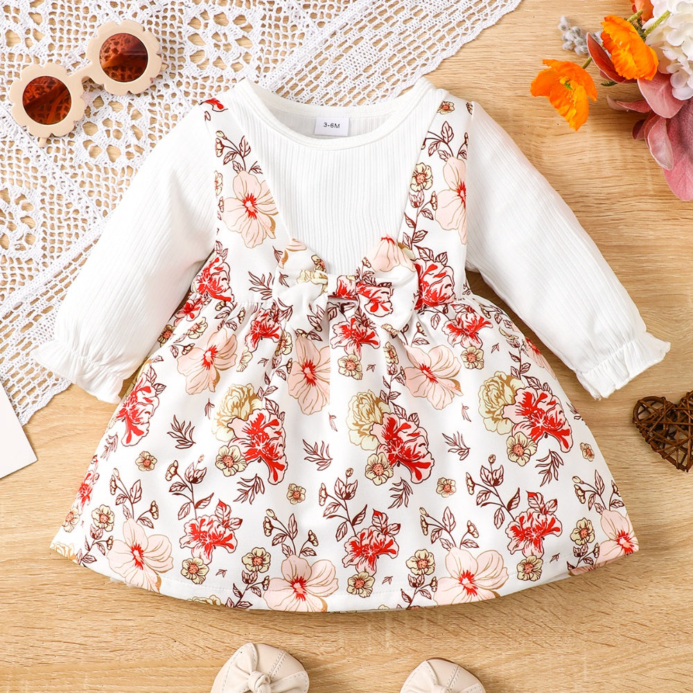 Cute Preemie Baby Girl Floral Spaghetti Strap V-Neck Dress