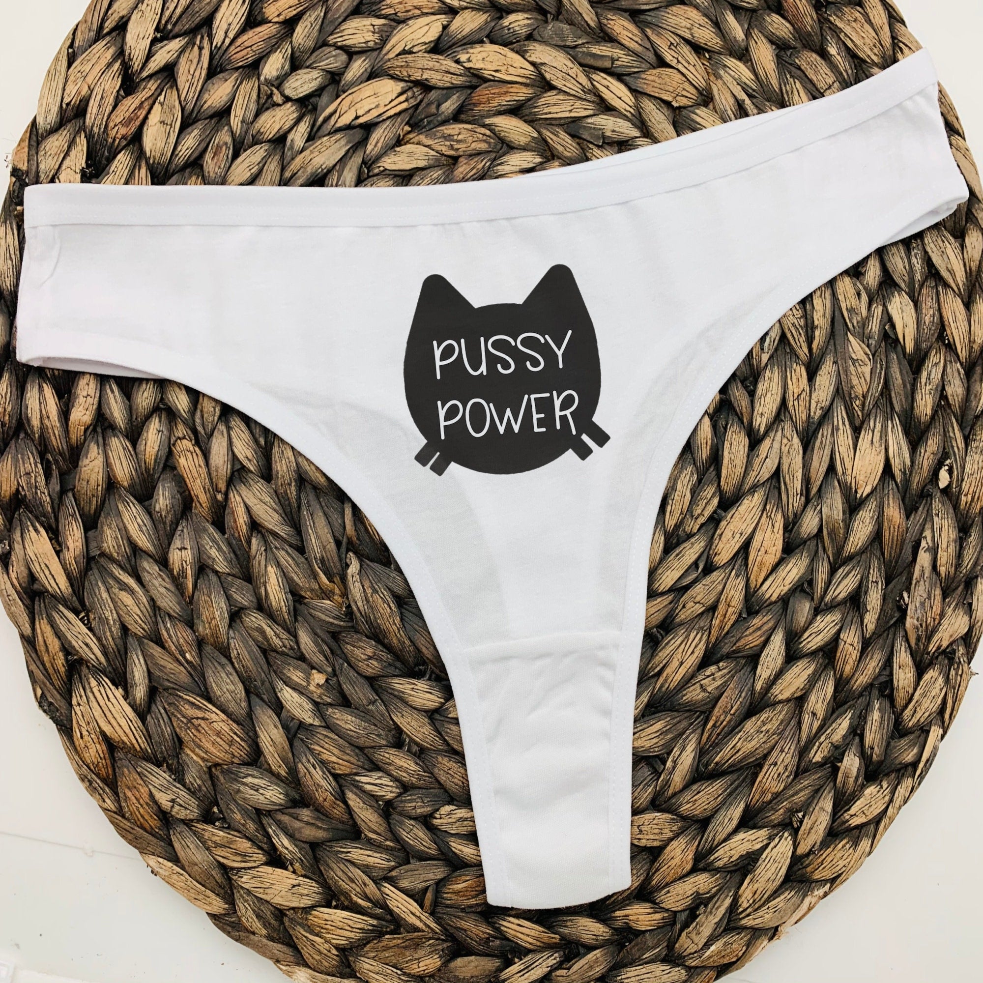 Funny Cat Thong - Pussy Power Lingerie - Empowering Humorous Underwear