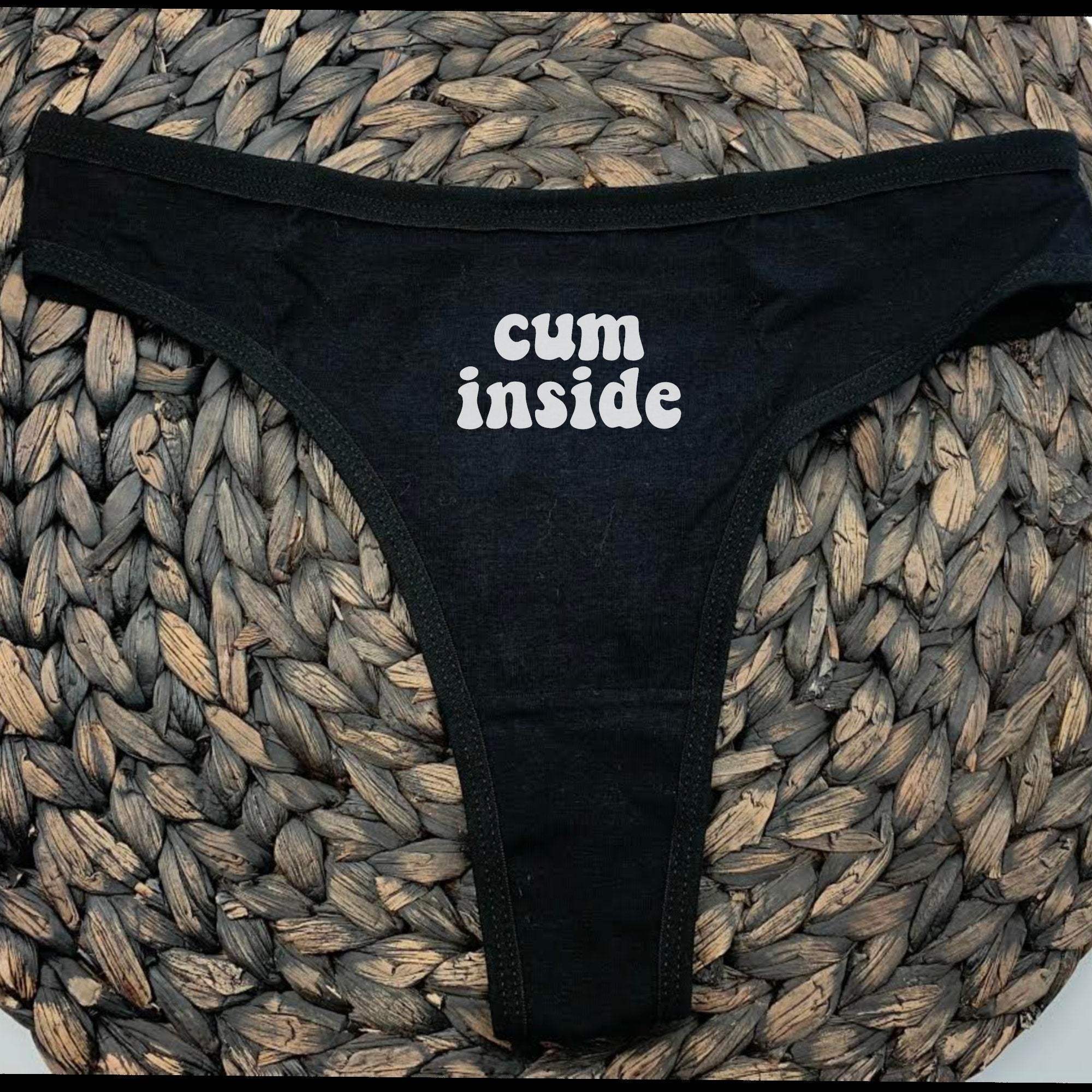 Funny Thong Panty with 'Cum Inside' Humorous Print - Comfortable & Playful Underwear