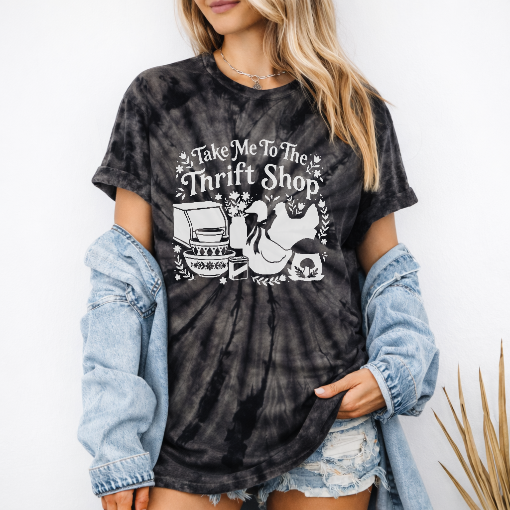 Tie-Dyed “Take Me To The Thrift Shop” Unisex Tee — Vintage Vibes, Heavyweight Comfort