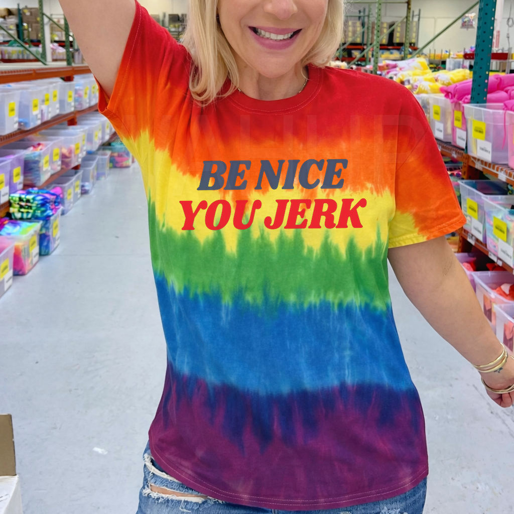 Tie-Dyed Be Nice You Jerk, Shrinking Retro 70s Slang Bubble Comfort Colors, Sarcastic Top, Funny Vintage Humor Gift S1 T-Shirt