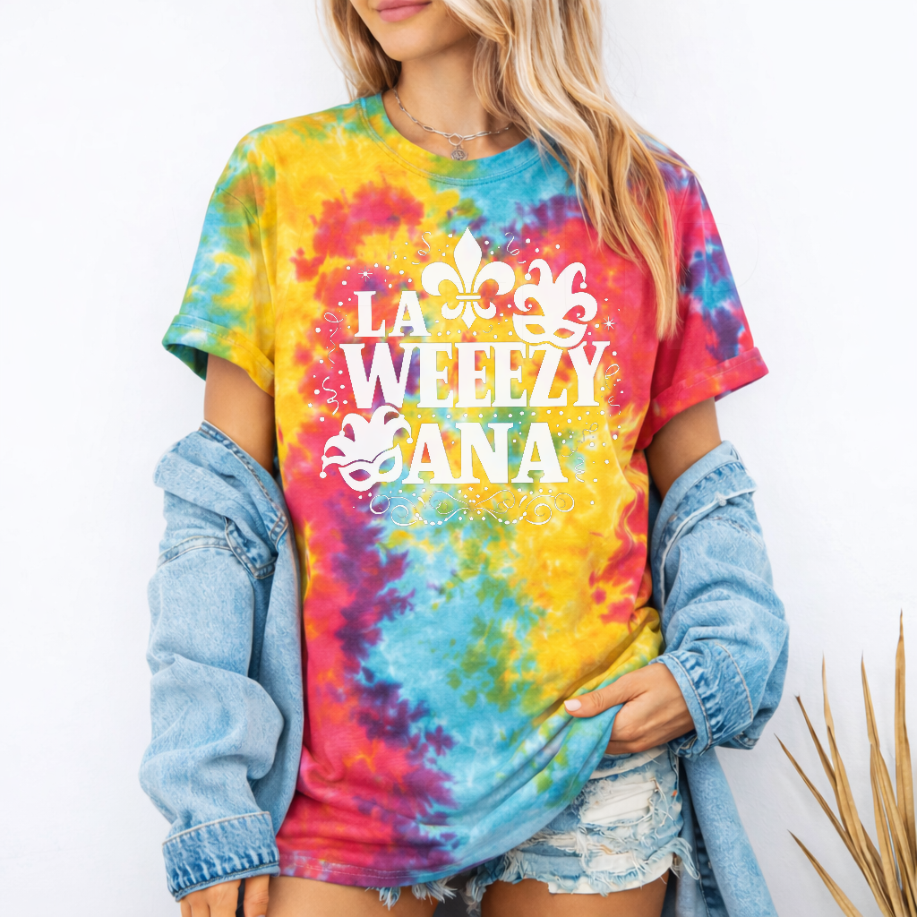 Tie-Dyed La Weezy Ana Mardi Gras Map: Louisiana Carnival S1 T-Shirt