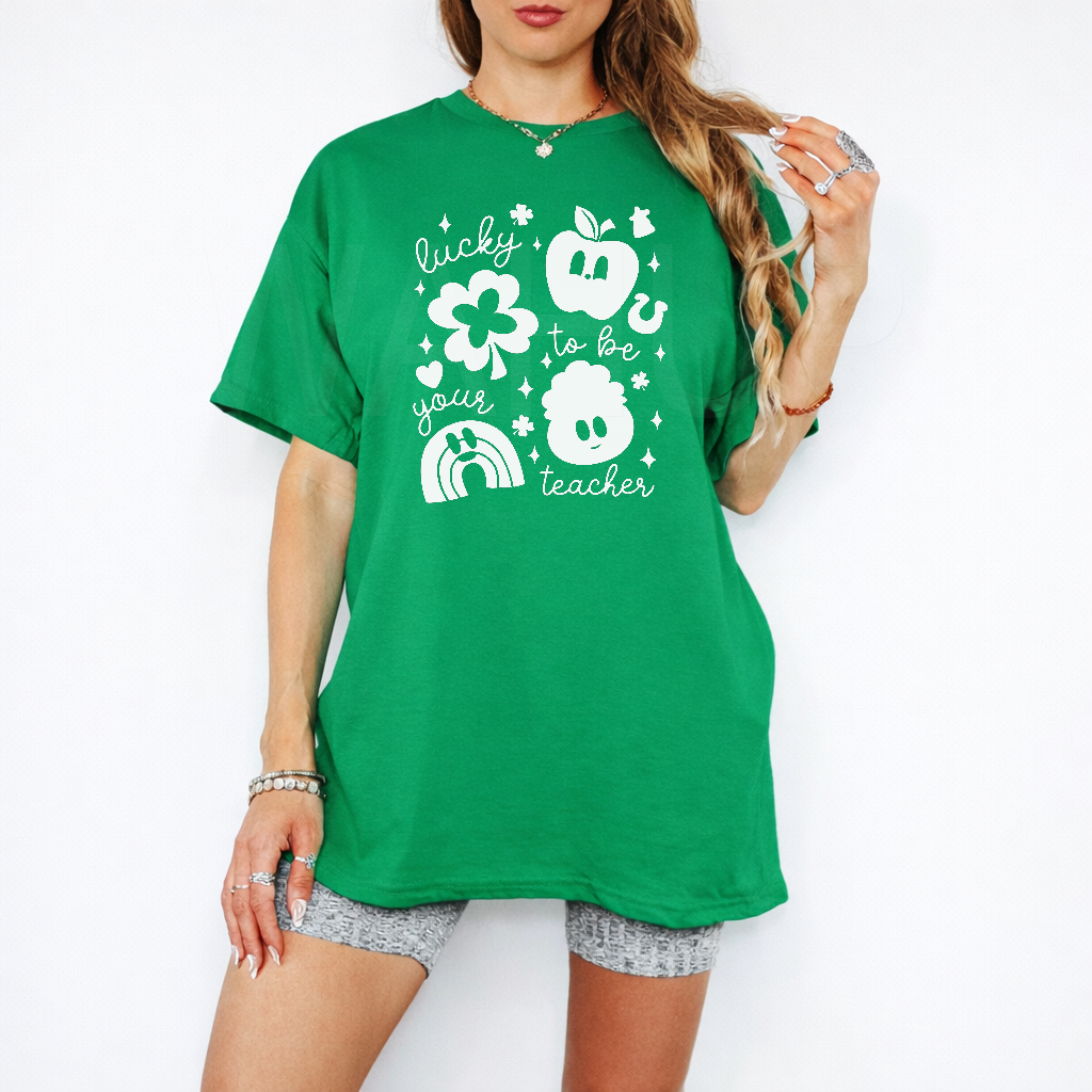 Gildan 5000 St Patrick's Day Teacher Shirt: Lucky To Be Your Teacher (Cute Irish Shamrock Tee)
