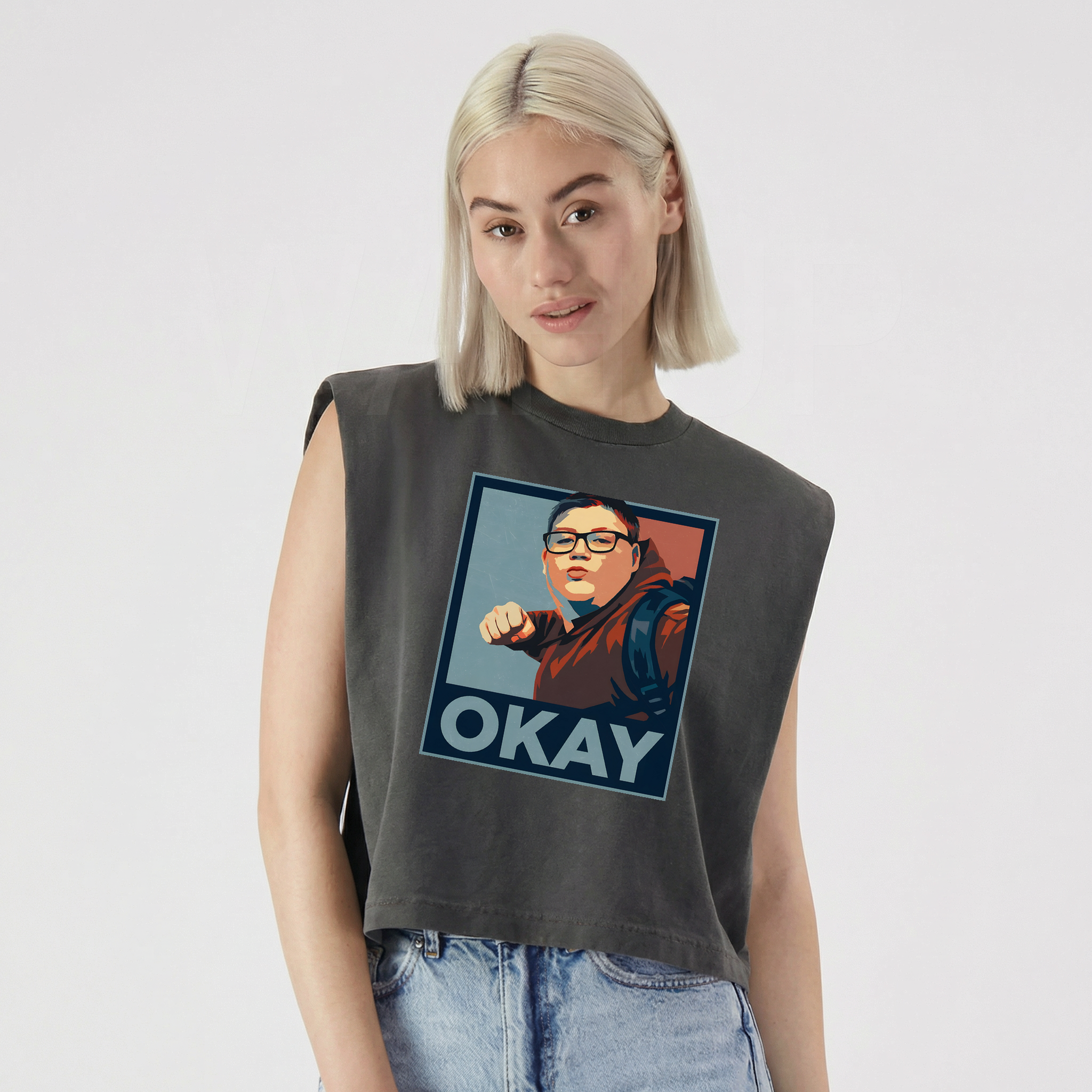 Women's Heavyweight Fat kid punching ICE meme, brown hoodie kid meme, ok kid, okay kid S4 Muscle Tee American Apparel 307GD