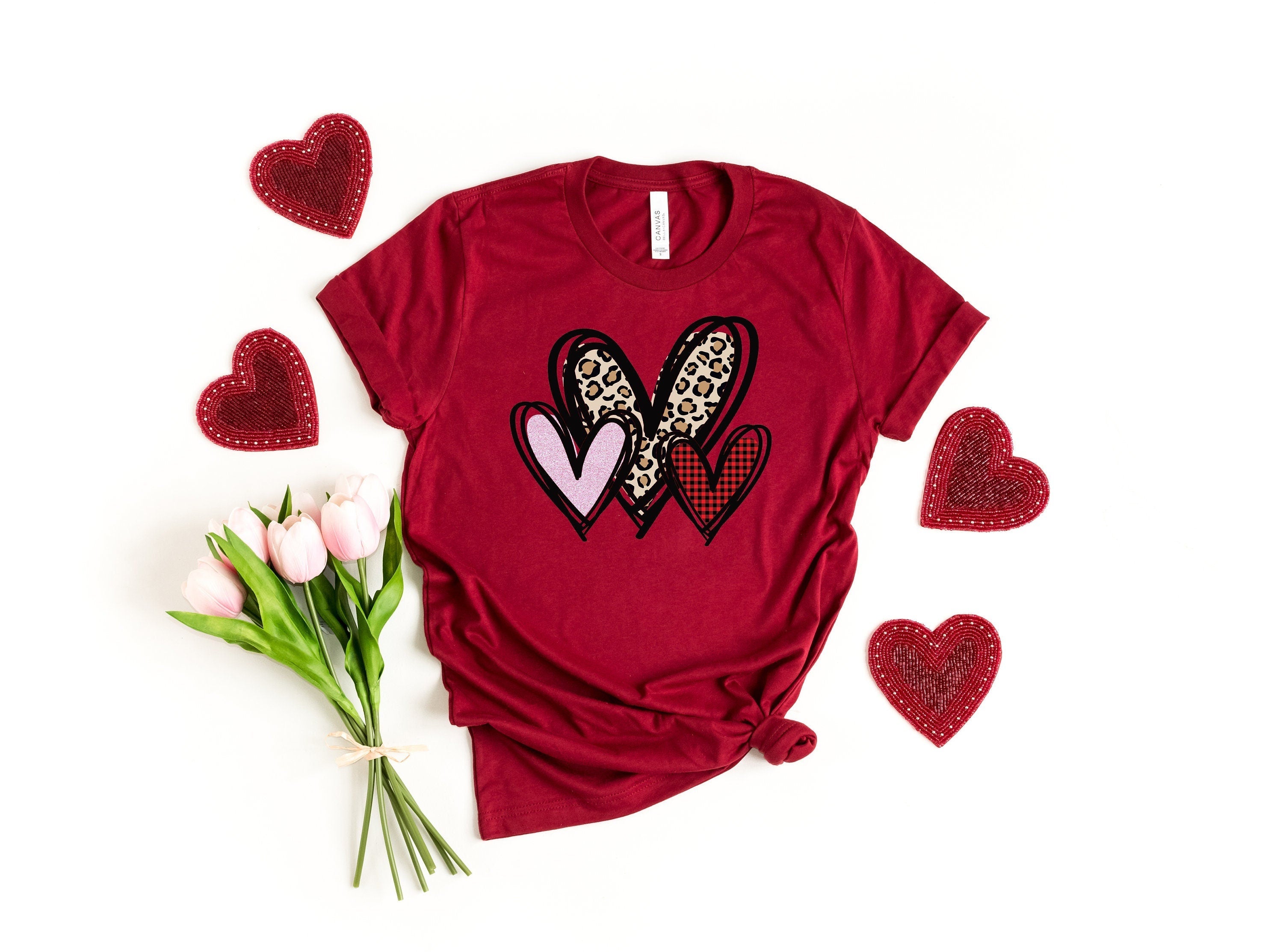 3 Doodle Heart Valentines Shirt - Trendy Valentine's Day Gift