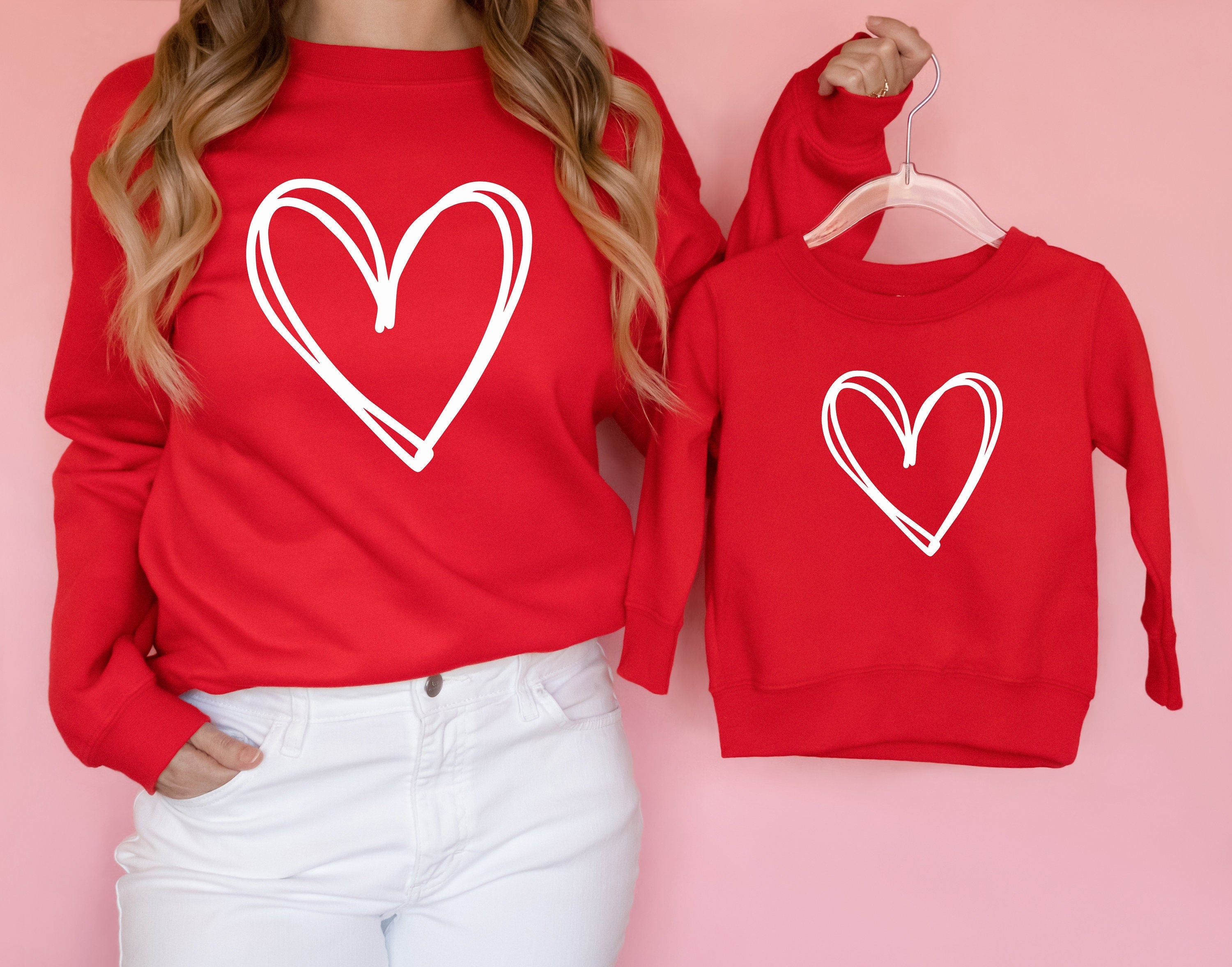 Mommy and Me Valentine's Day Outfit - Matching Heart Sweatshirts for Family Fun