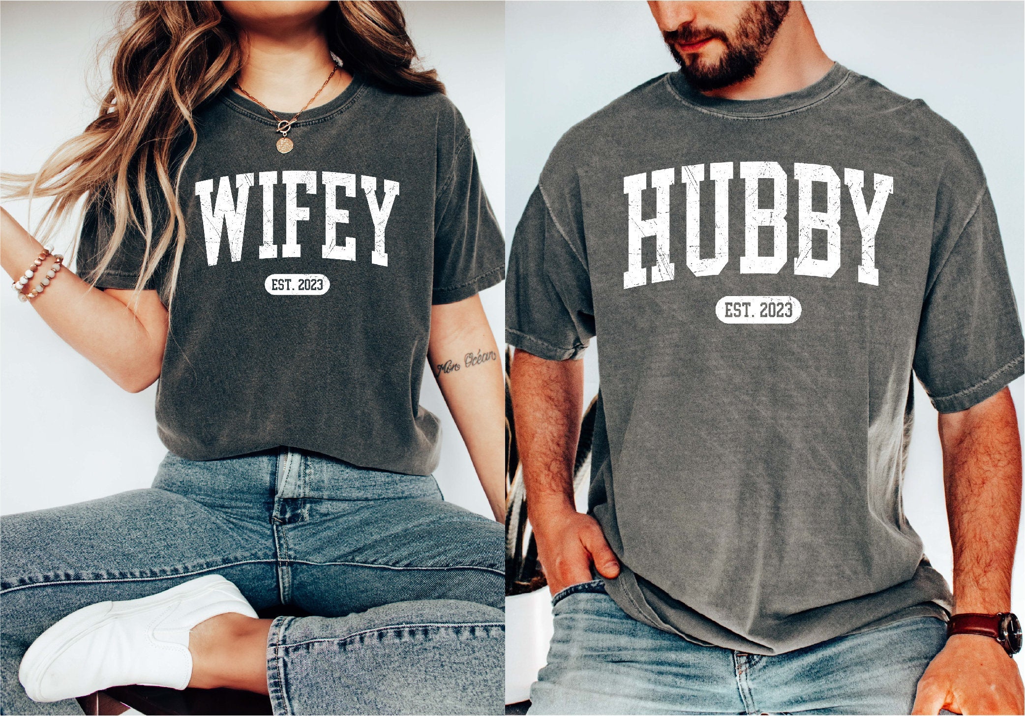 Trendy Bridal Party Shirt – Customizable Comfort Colors® Groom Wife Shirt