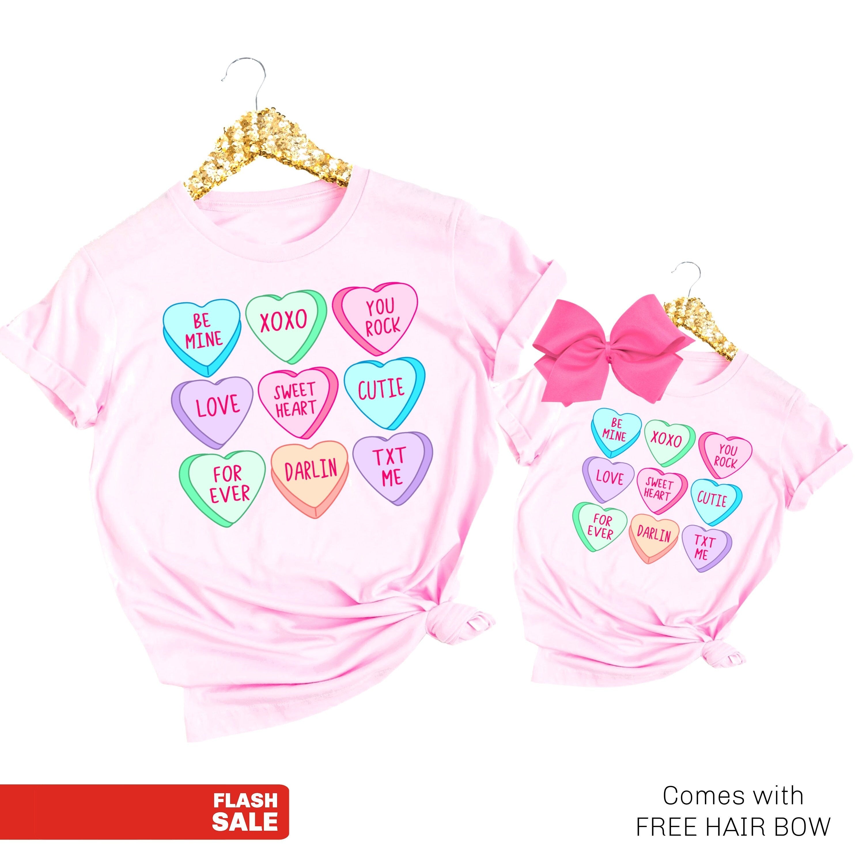 Mommy and Me Matching Valentine's Shirts with Sweet Candy Heart Designs