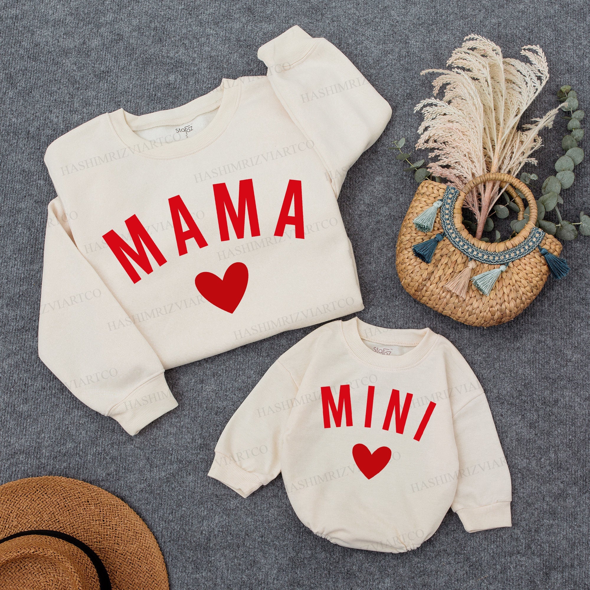 Mom and Baby Matching Retro Valentines Heart Outfit - Cozy Love-Inspired Sweaters