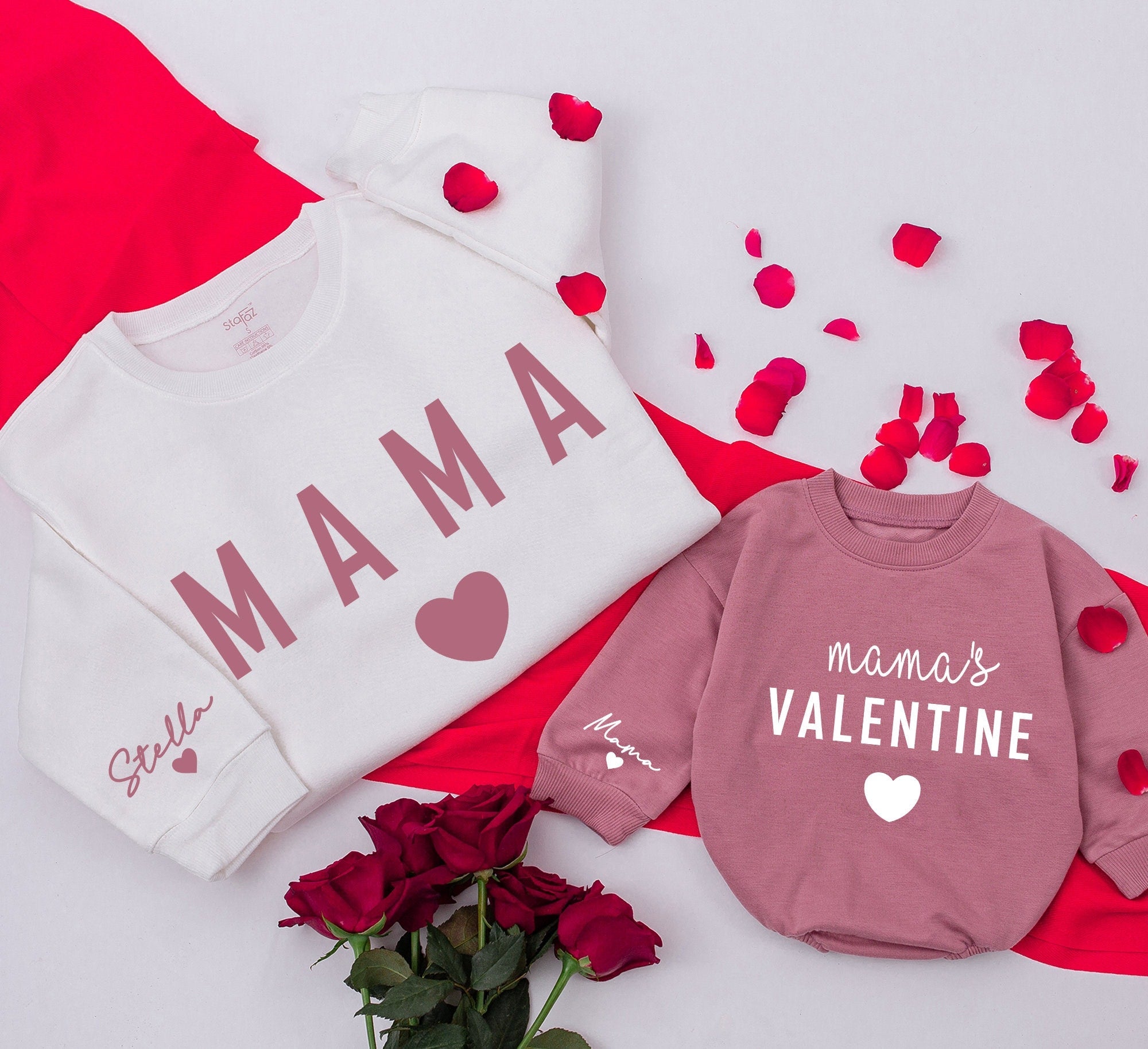 Mom and Baby Valentine's Day Matching Outfit - Heartfelt Retro Style Sweatshirts