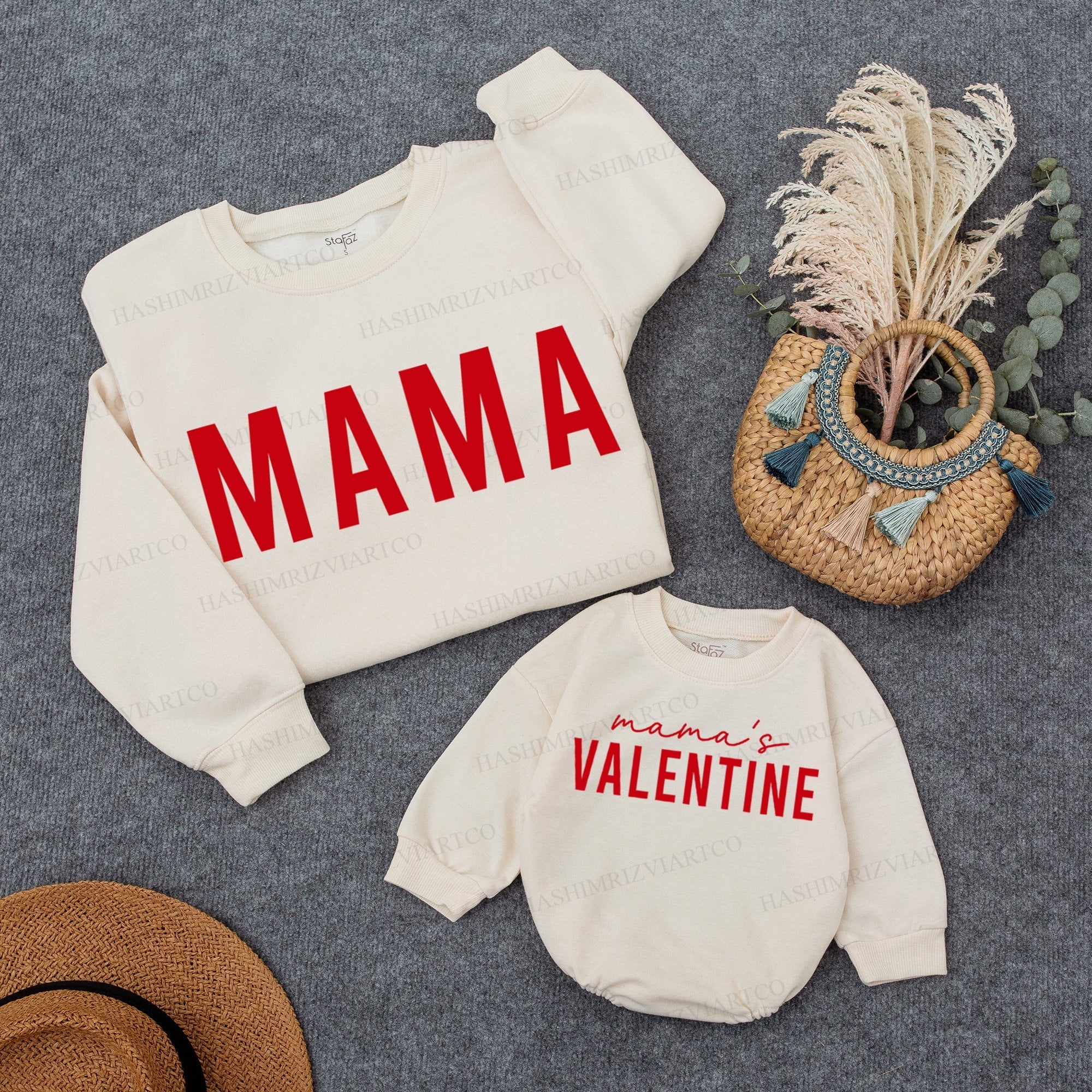 Mama and Baby Matching Retro Heart Sweatshirts