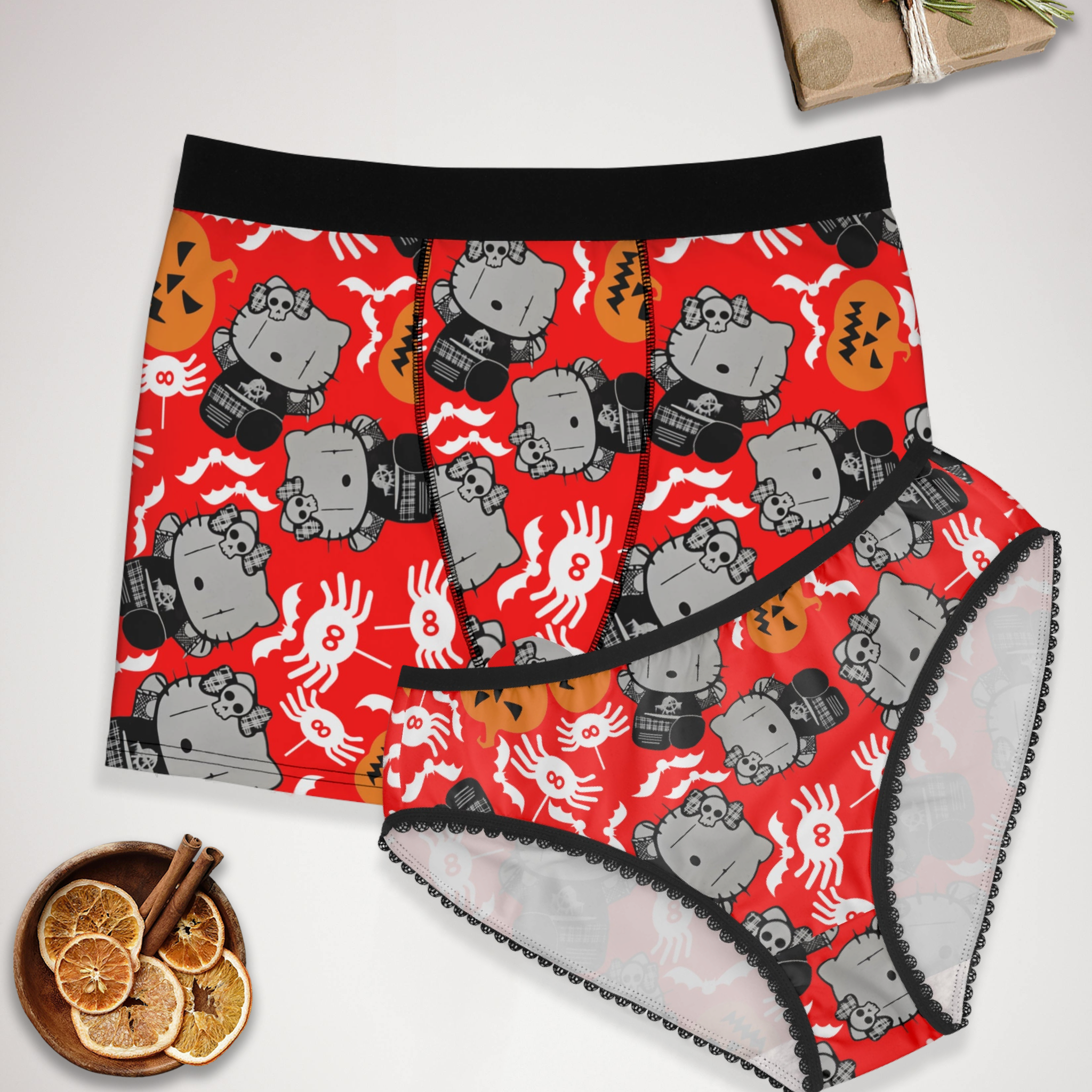 Couples matching kitty blank pumpkin halloween underwear set boxer & briefs