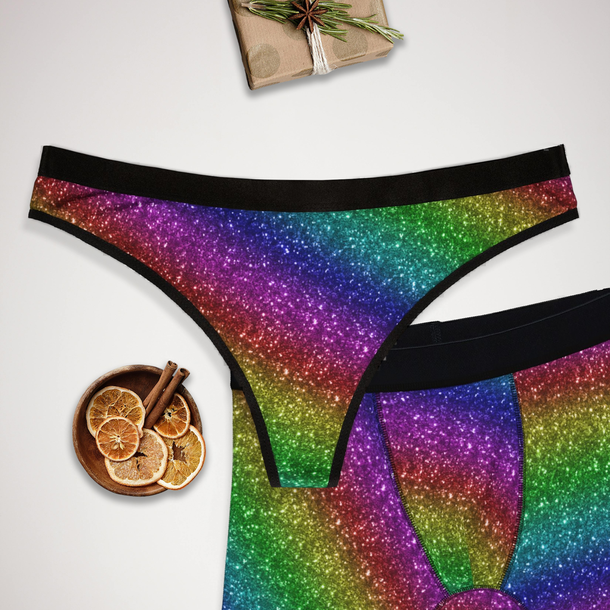 Matching underwear Rainbow Glitter for couples boxer & thong set