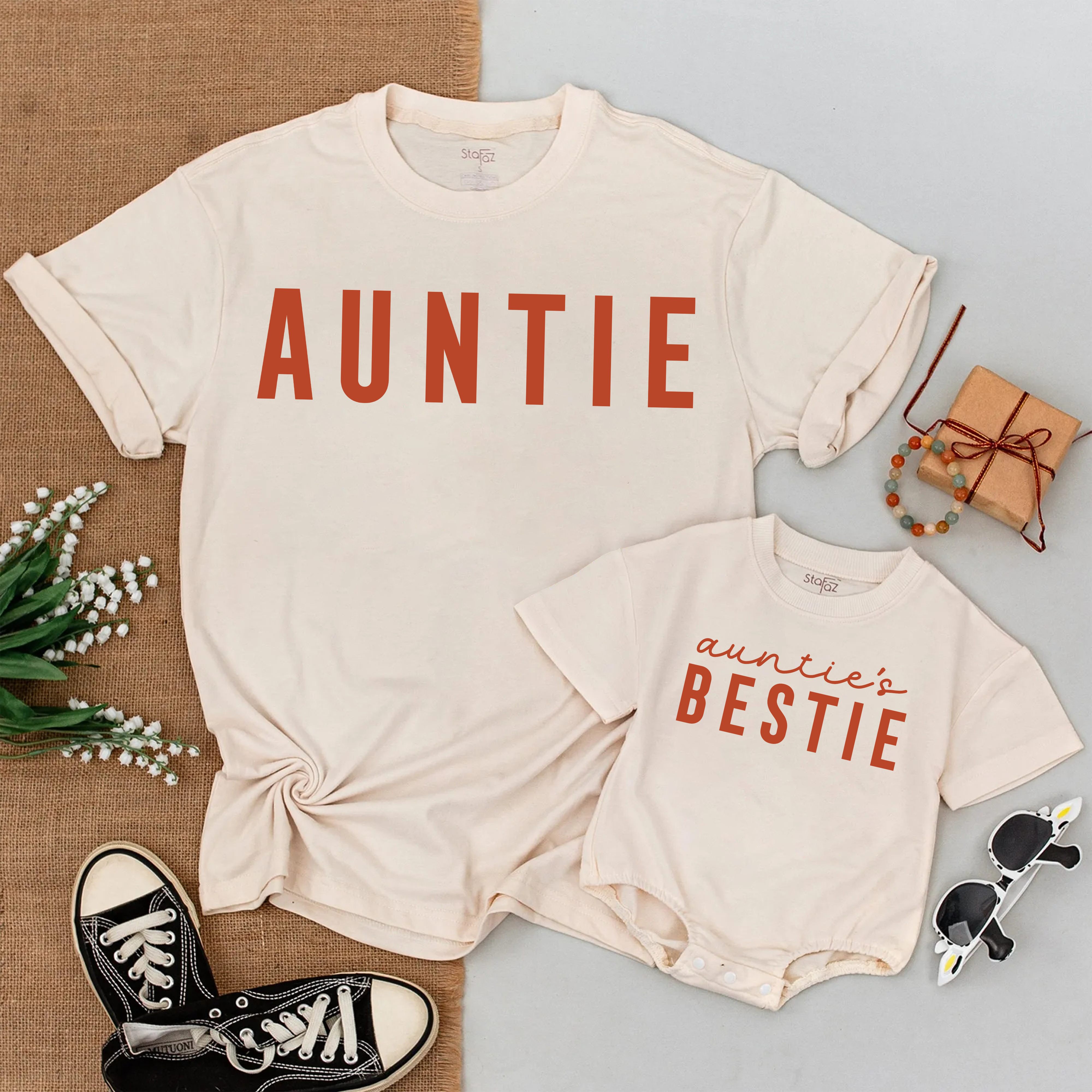 Auntie And Auntie's Bestie T-Shirt: Custom Retro Baby Romper Gift!
