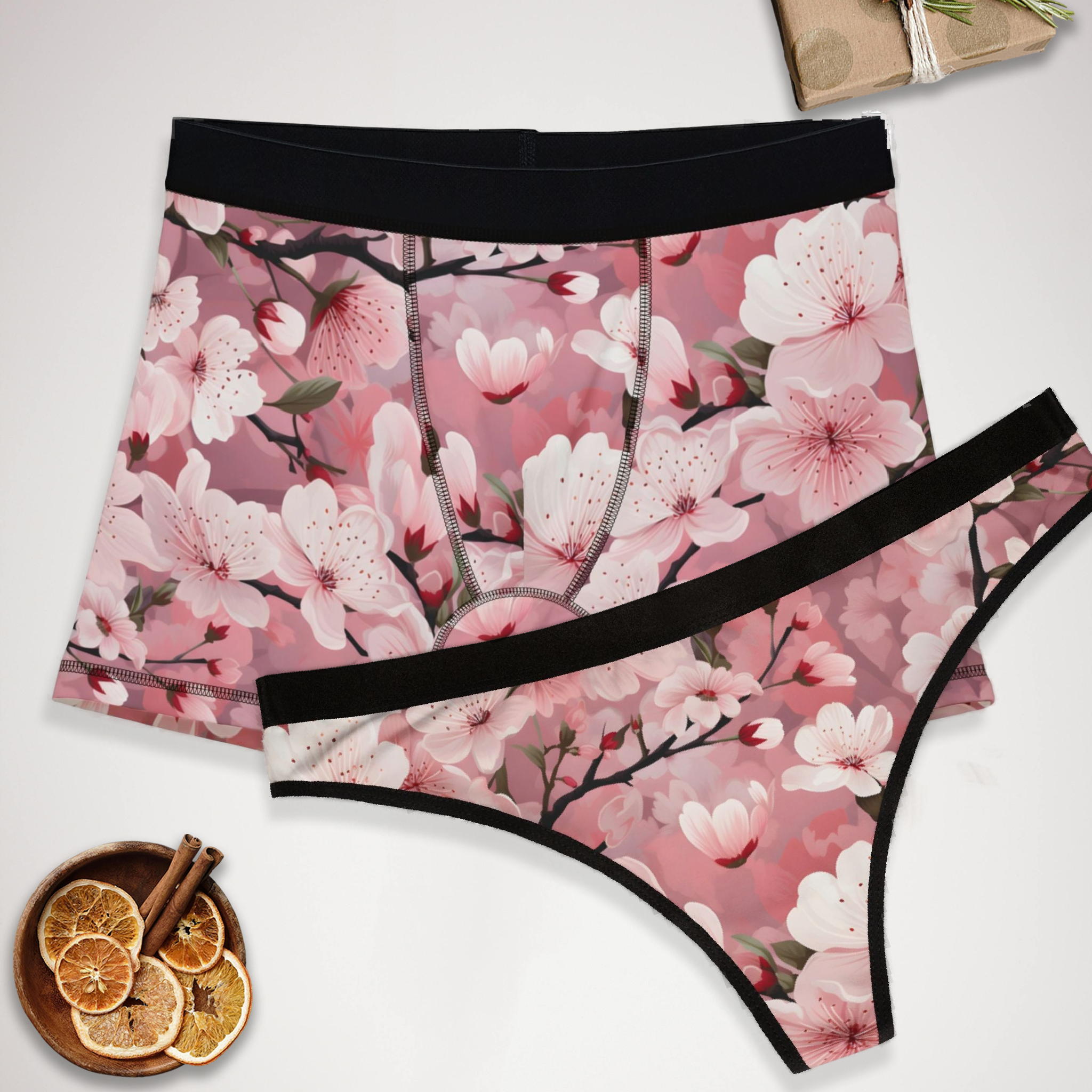 Matching underwear Cherryblossom Floral for couples boxer & thong set