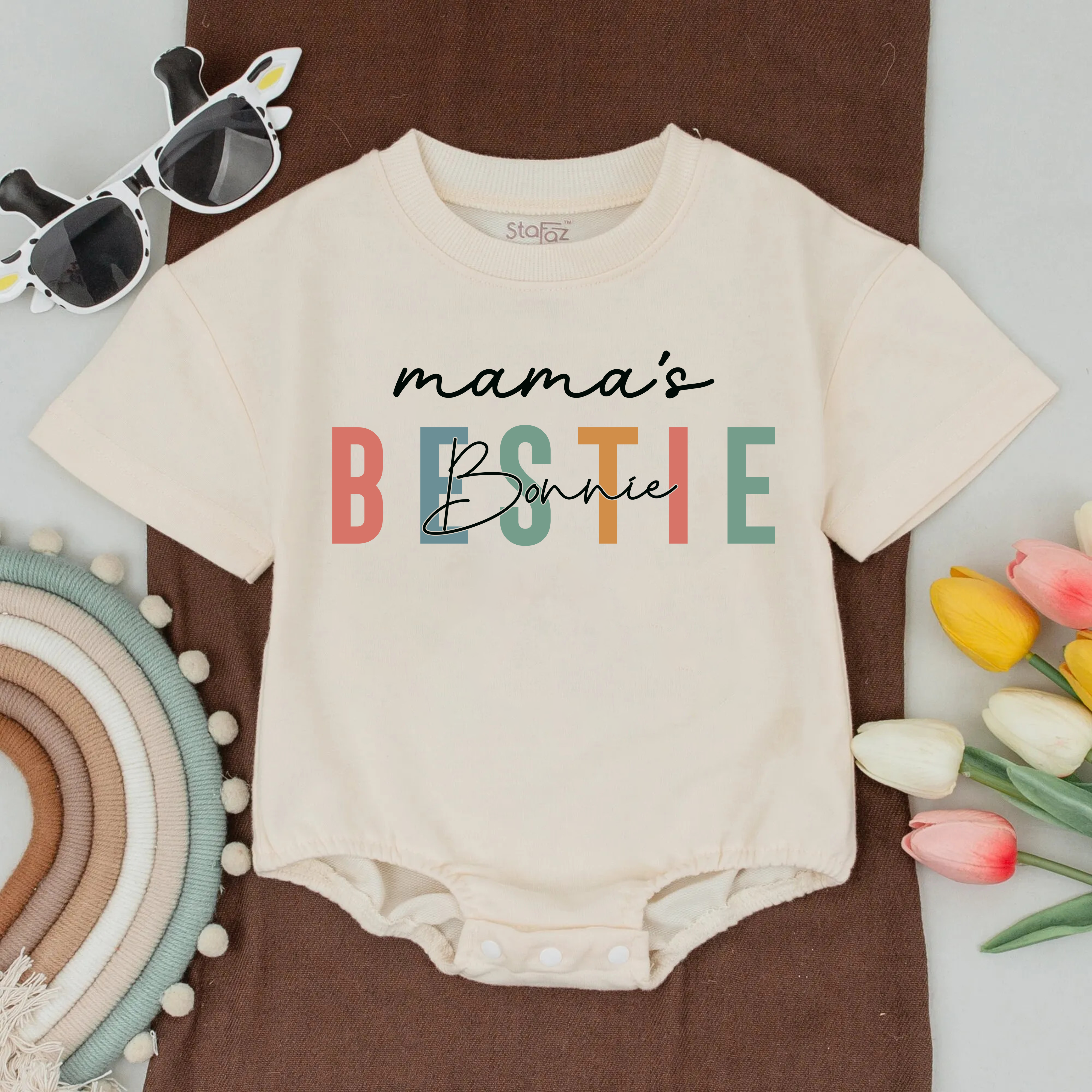 Mama And Mama's Bestie Romper Short Sleeve: Custom Name Family T-Shirt!