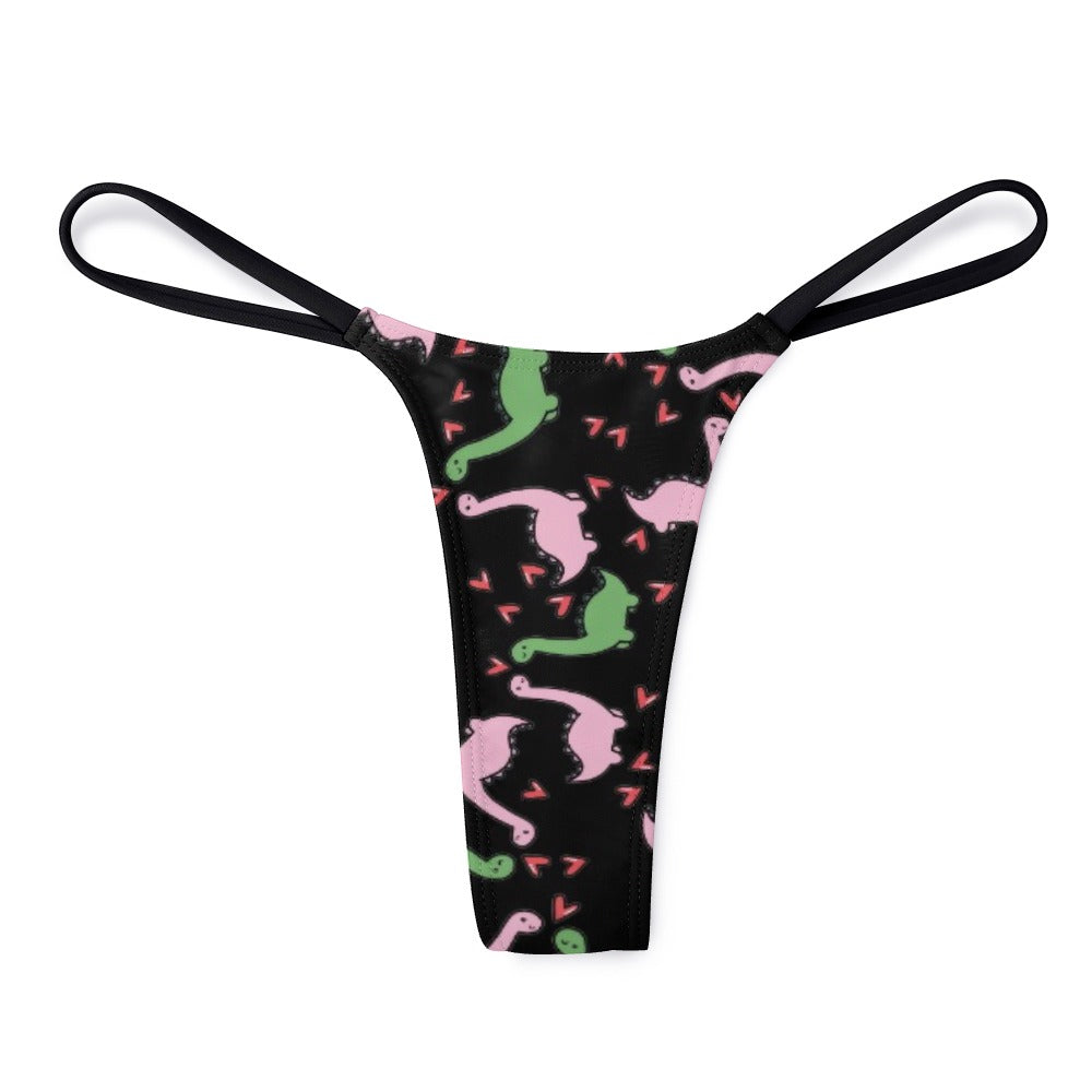 Ladies Sexy Thin Thong dinosaur valentine heart black