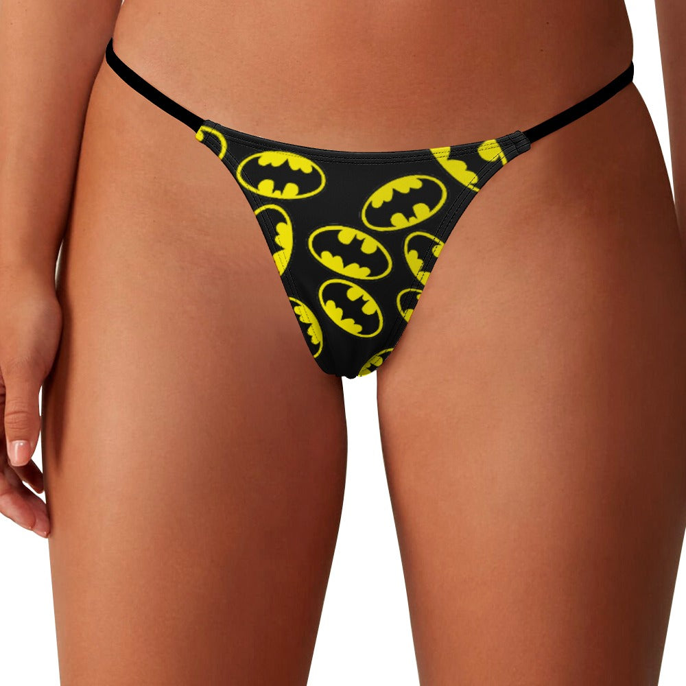 Ladies Sexy Thin Thong batman black