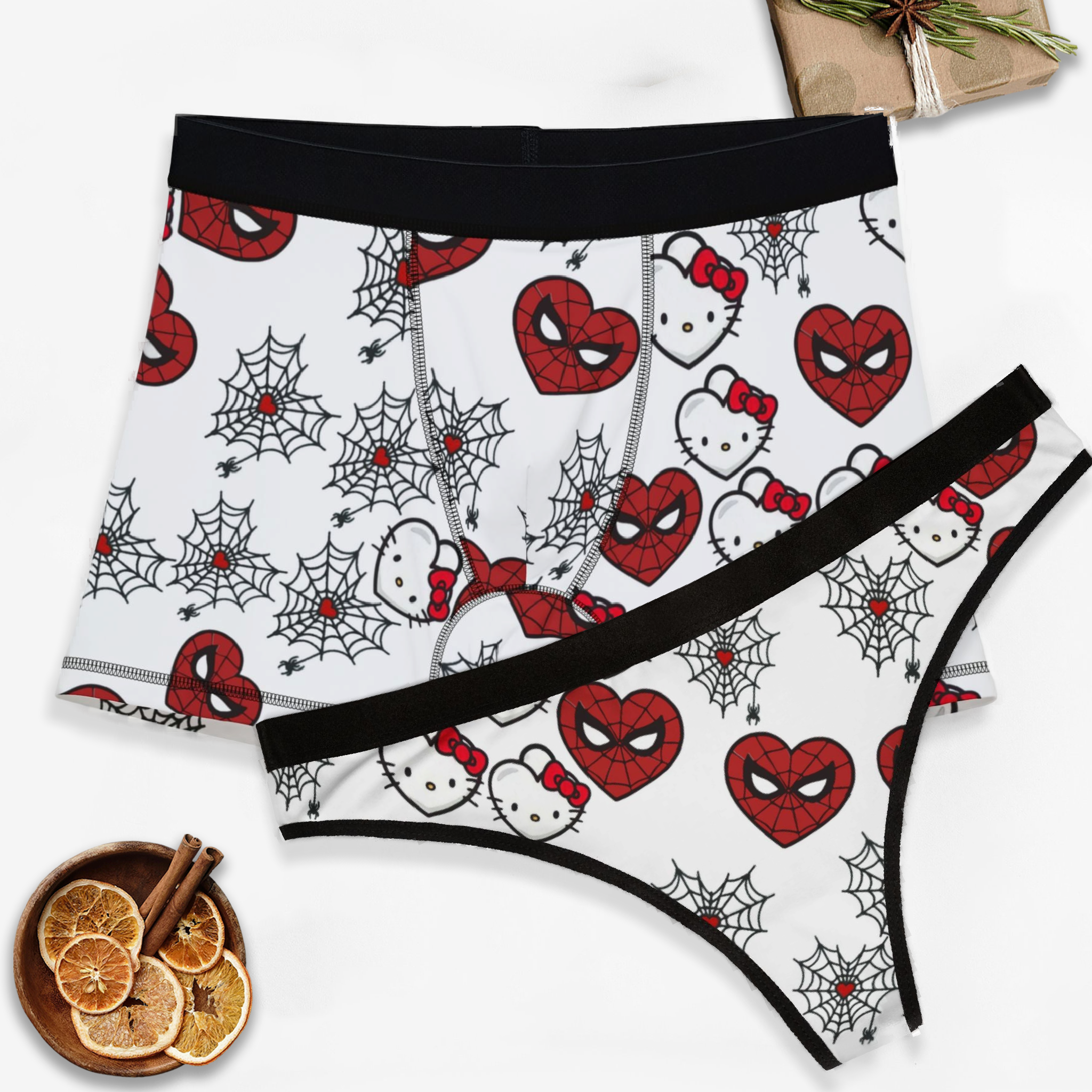 Matching couples underwear set spider kitty cinnamoroll designs boxer and thong for him and her perfect gift for couples comfortable and stylish