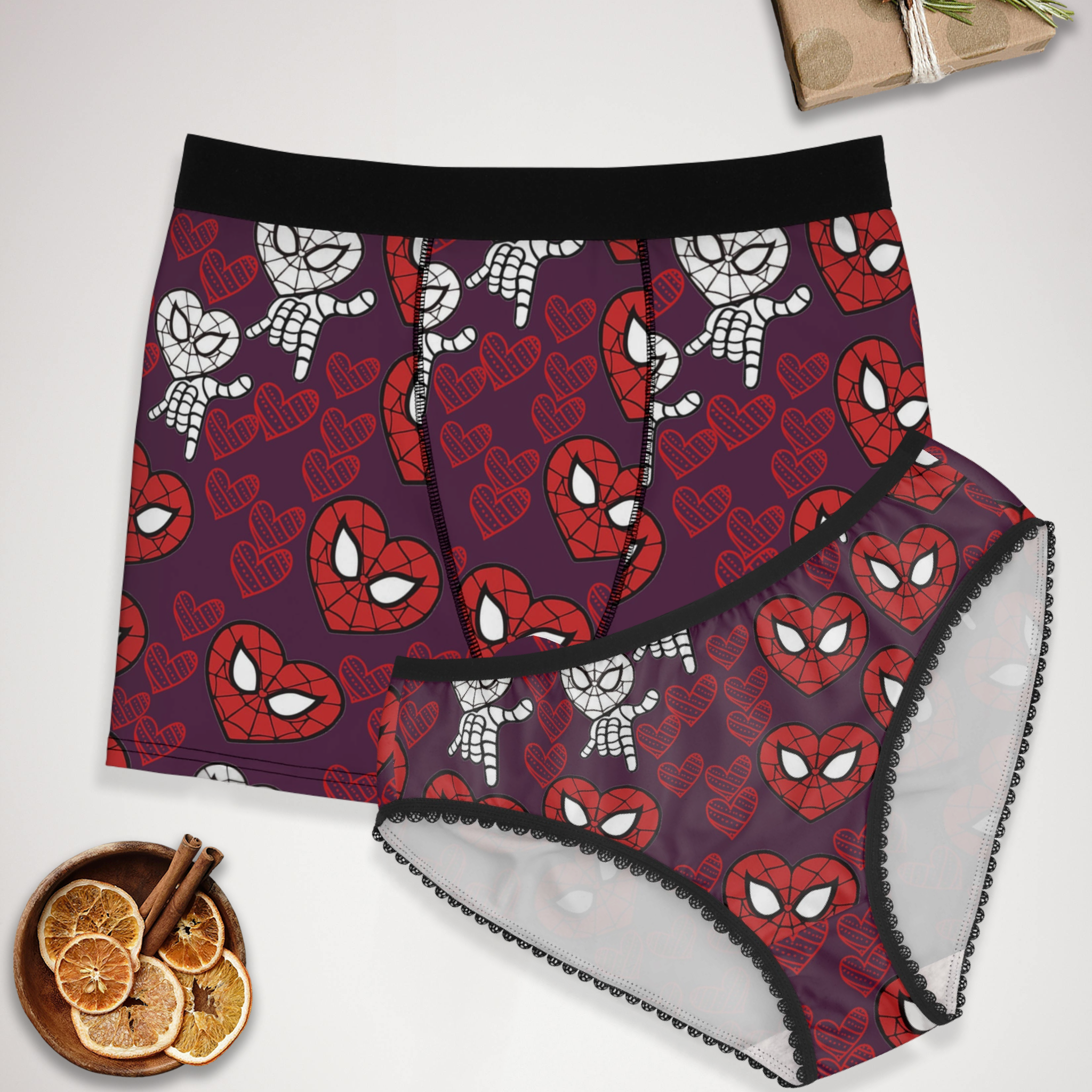 Couples matching spider heart kiss underwear set boxer & briefs