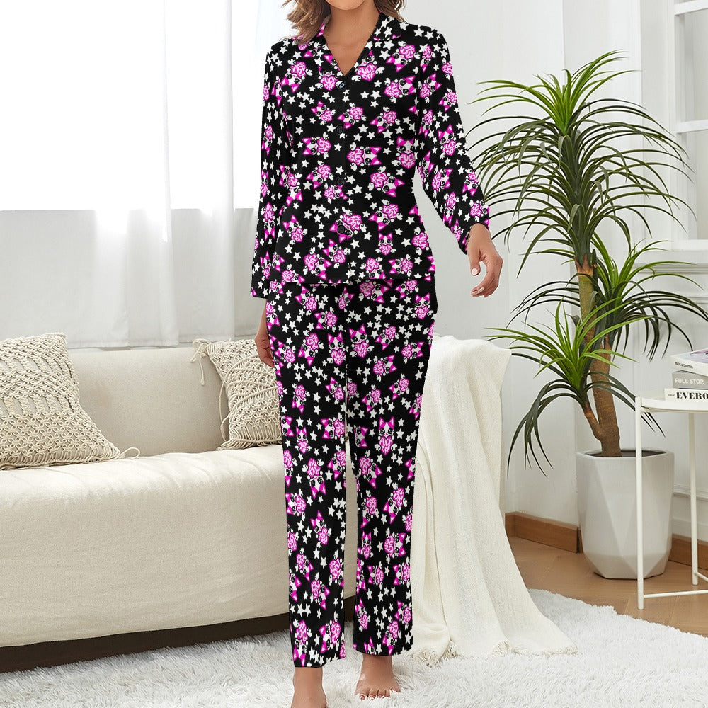 Women's Pajama Set cat fuck off black