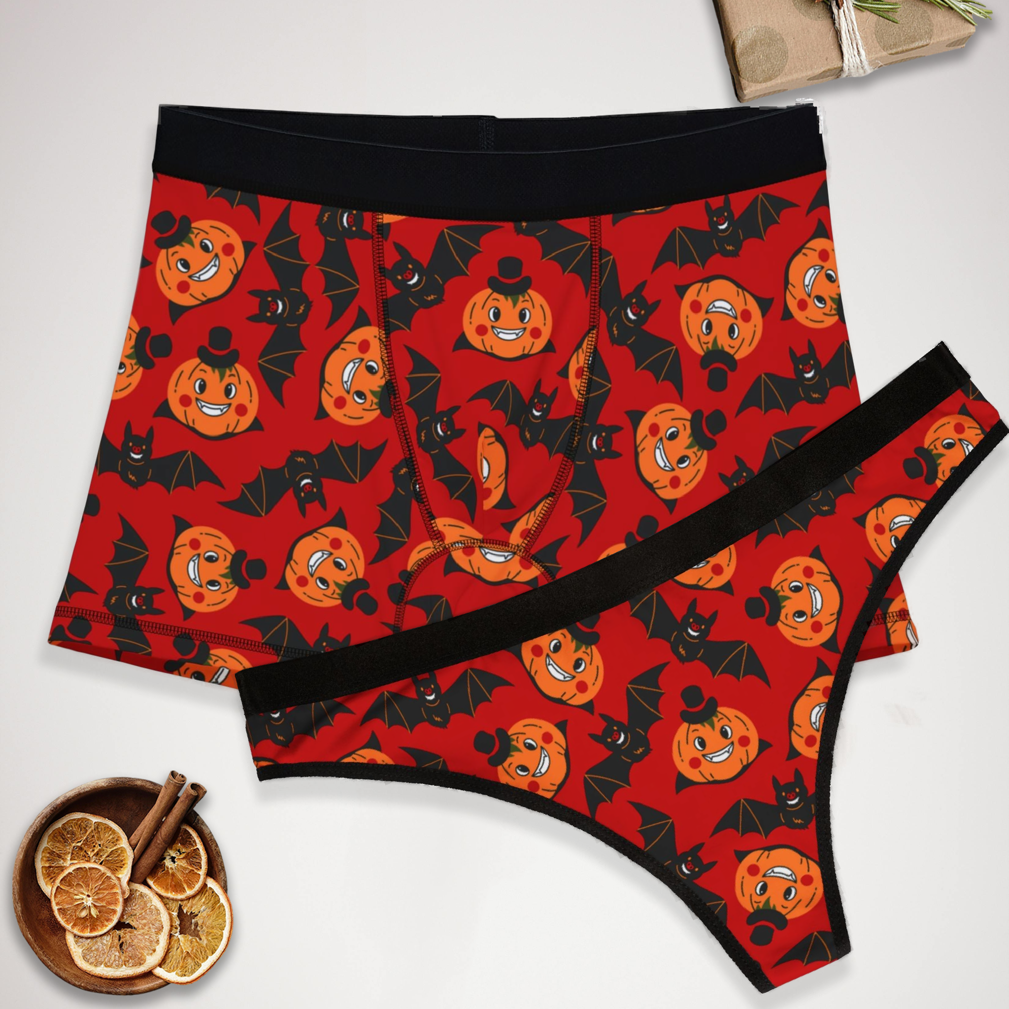 Matching underwear Funny Halloween for couples boxer & thong set
