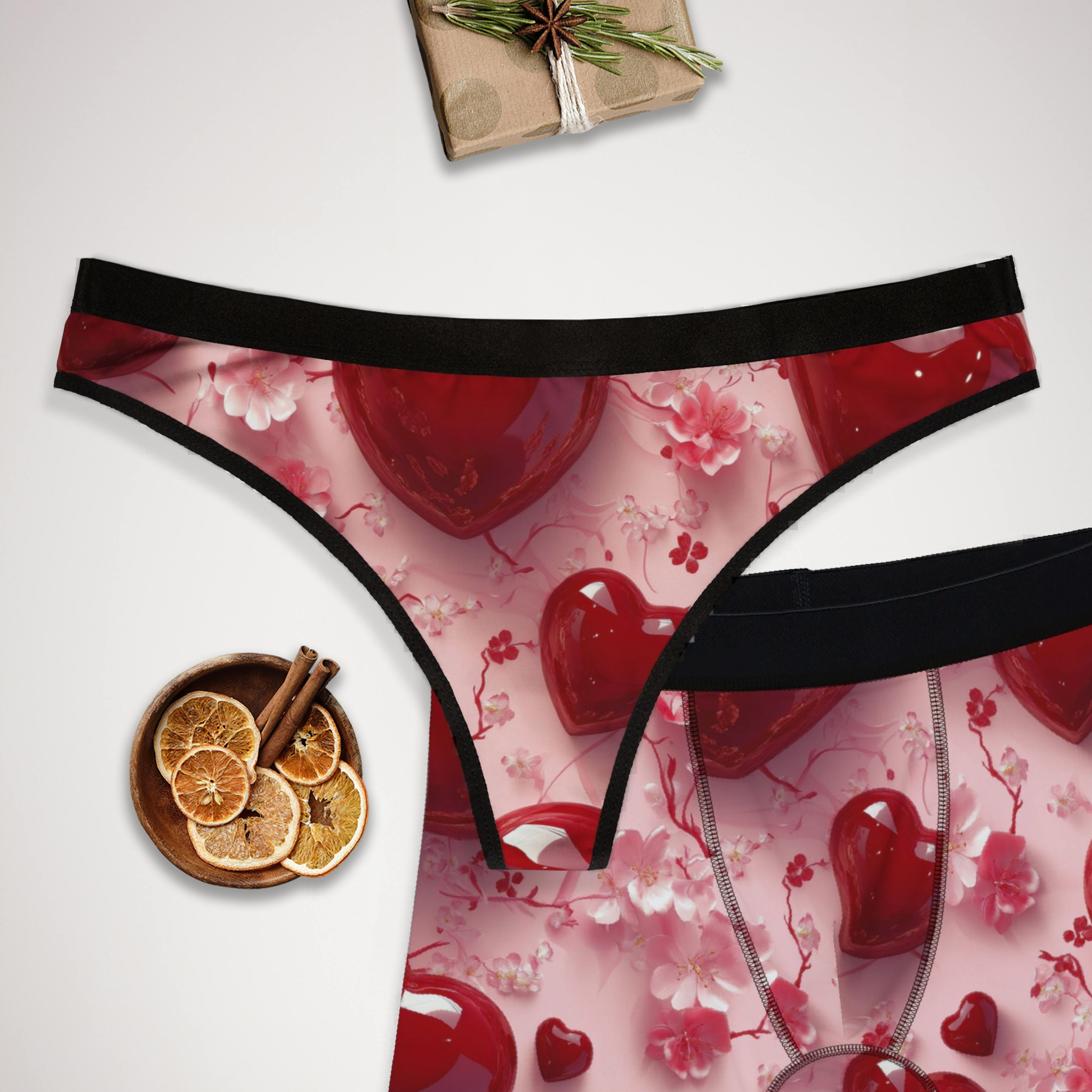 Matching underwear Valentine Red Heart One One for couples boxer & thong set