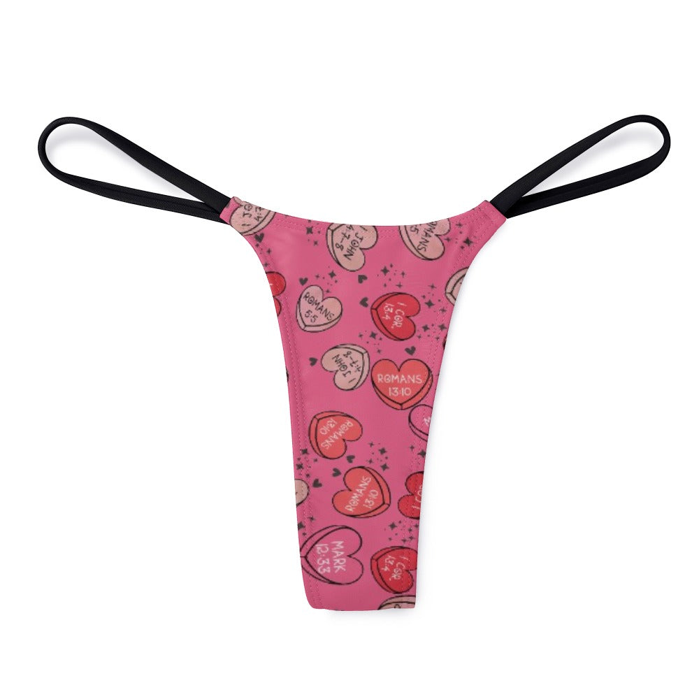 Ladies Sexy Thin Thong Christian valentine sweet heart pink