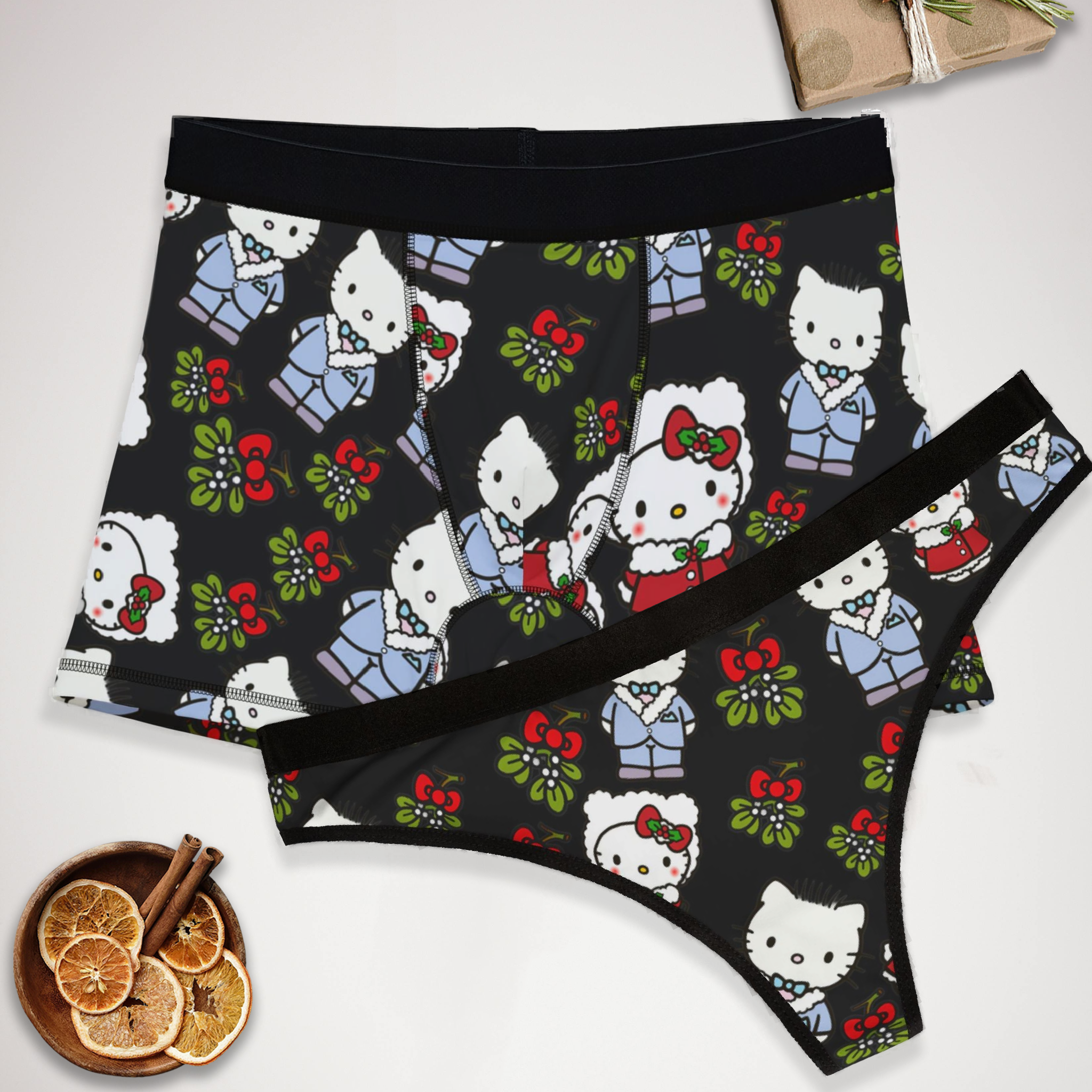 Couples matching  kitty wedding valentine underwear set boxer and thong