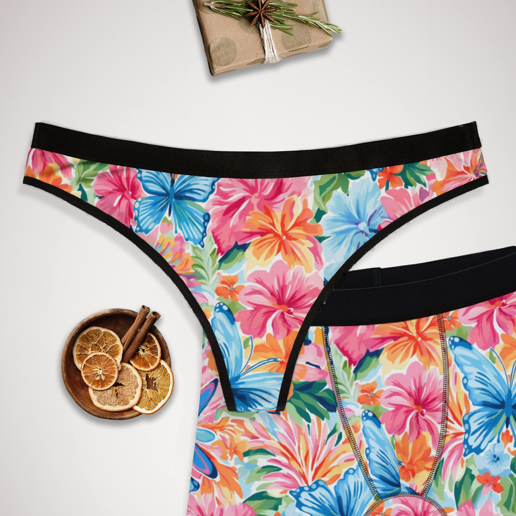 Matching underwear Preppy Butterflies for couples boxer & thong set