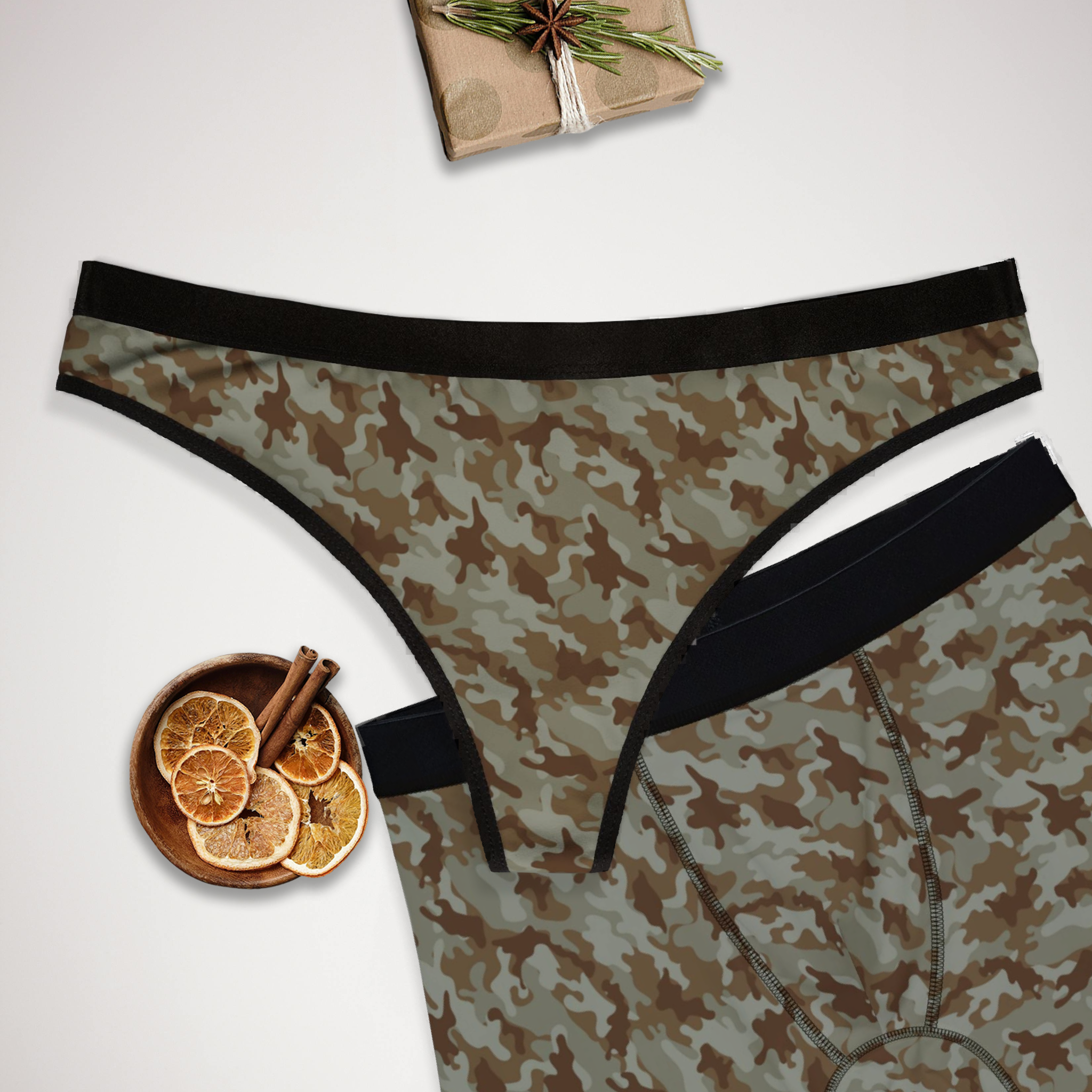 Matching underwear Colorful Camouflage for couples boxer & thong set